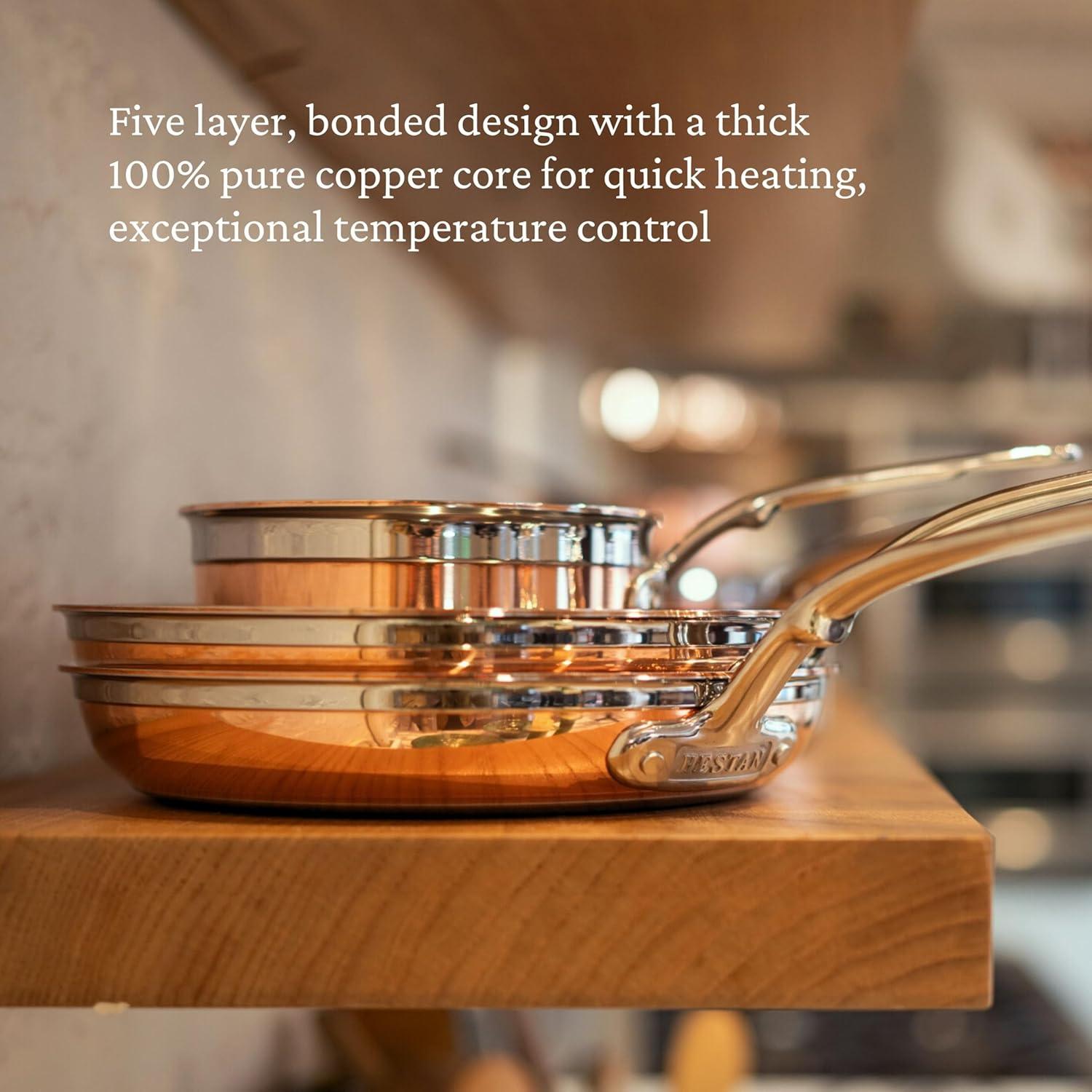 image:imageHestan CopperBond Collection 100 Pure Copper 10Piece Ultimate Cookware Set Induction Cooktop CompatibleFrying Pan 11Inch
