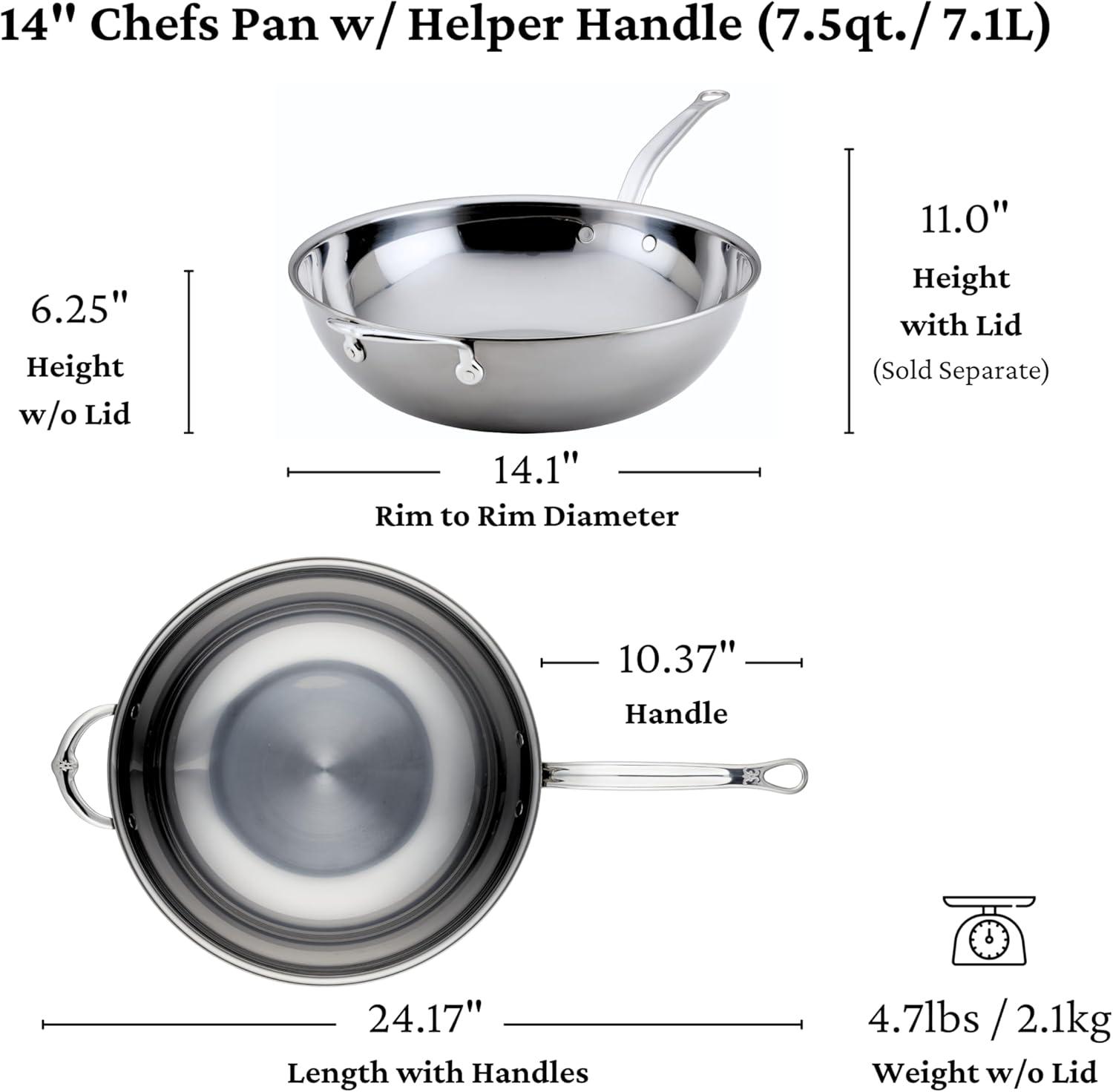 image:imageHestan NanoBond Collection Stainless Steel Chefs Pan Induction Cooktop Compatible 14Inch