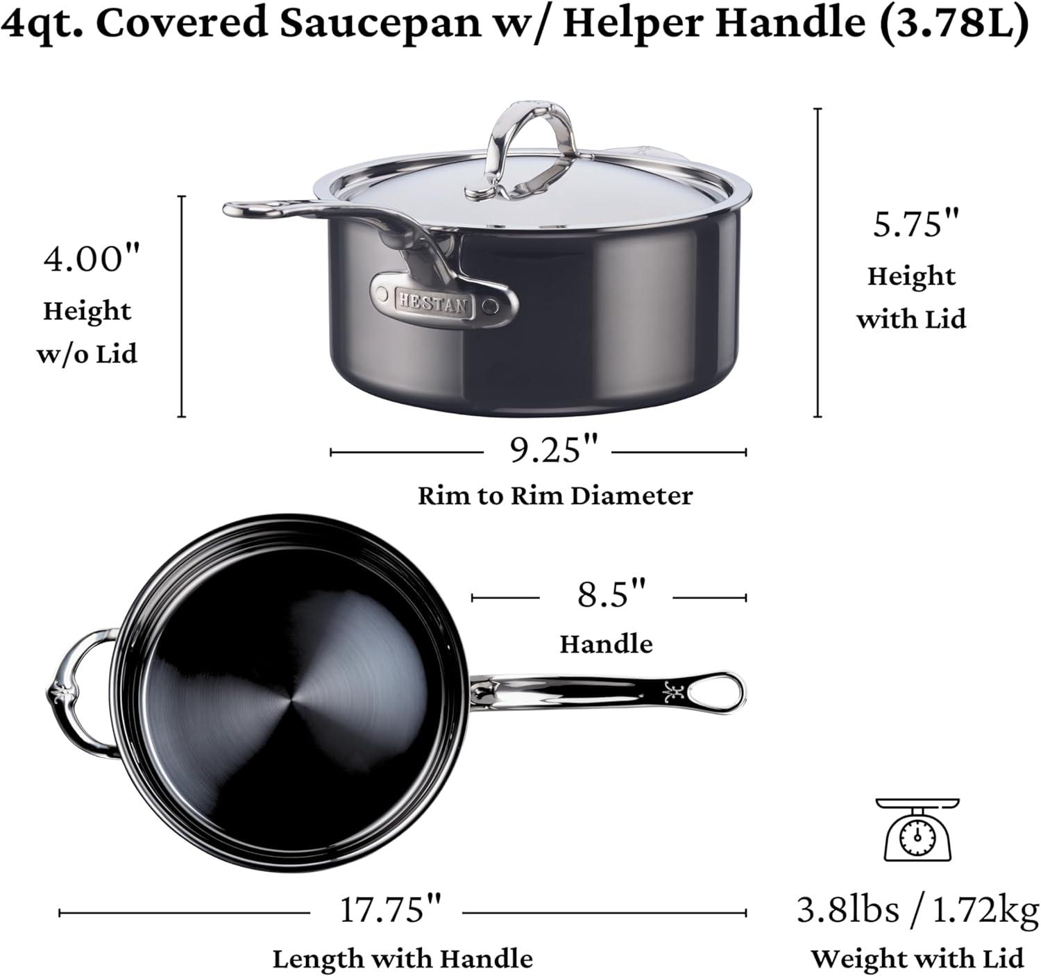 image:imageHestan NanoBond Collection Stainless Steel Titanium Sauce Pan Induction Cooktop Compatible 4 Quart