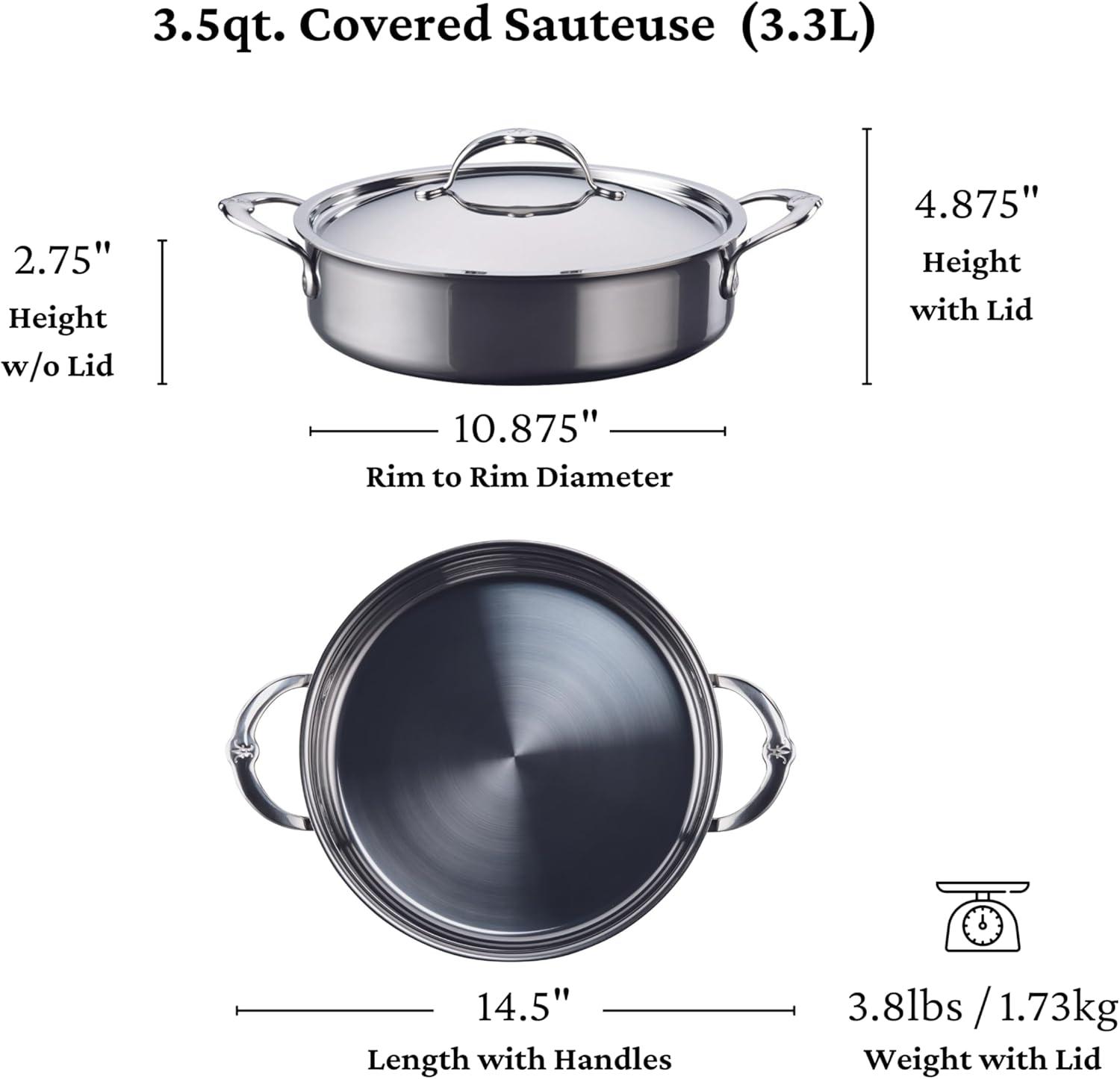 image:imageHestan NanoBond Collection Stainless Steel Titanium Sauteuse Induction Cooktop Compatible 35 Quart