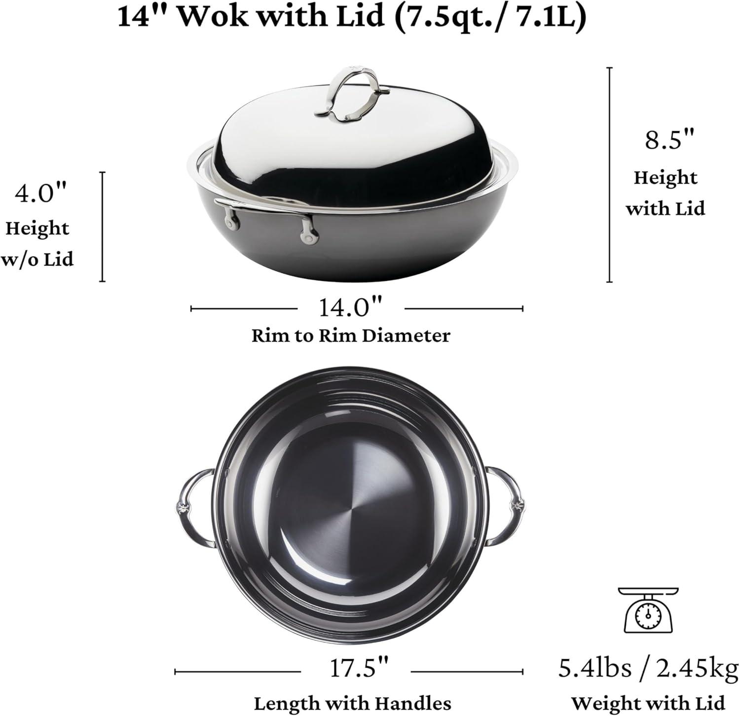 image:imageHestan NanoBond Collection Titanium Stainless Steel 14Inch Wok with Lid Toxin PFAS amp Chemical Free Clean Cookware Induction Cooktop Compatible