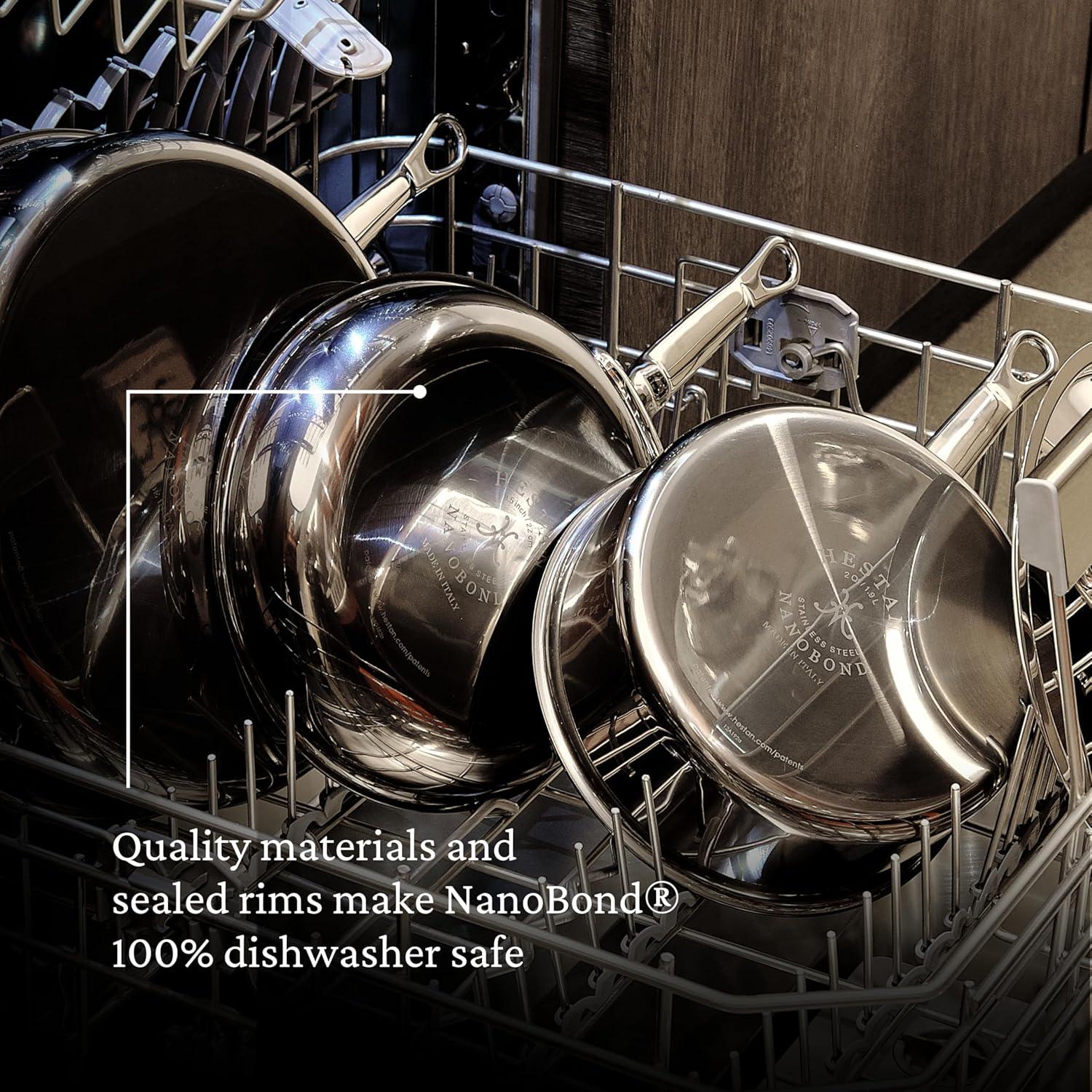 image:imageHestan NanoBond Collection Titanium Stainless Steel Saucier Pan with Lid Induction Cooktop Compatible 2Quart