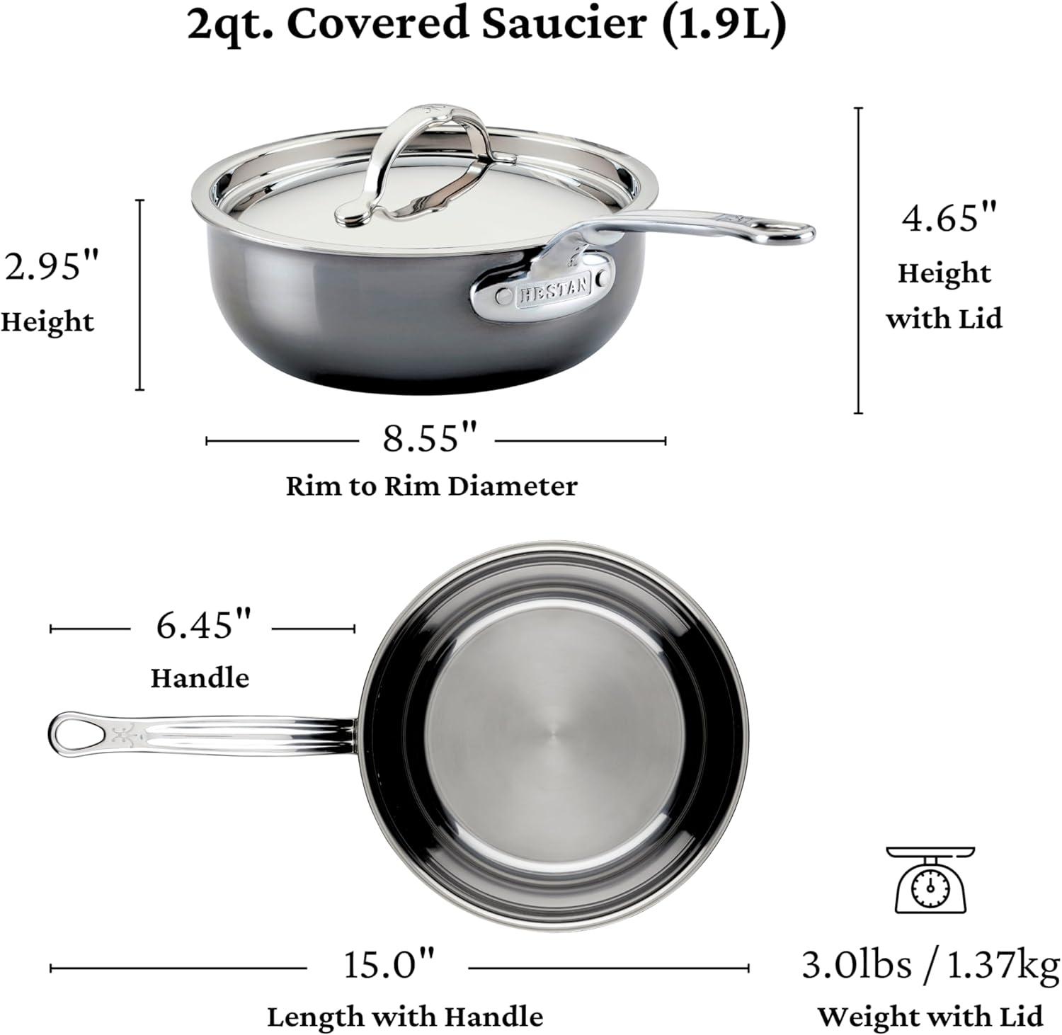 image:imageHestan NanoBond Collection Titanium Stainless Steel Saucier Pan with Lid Induction Cooktop Compatible 2Quart