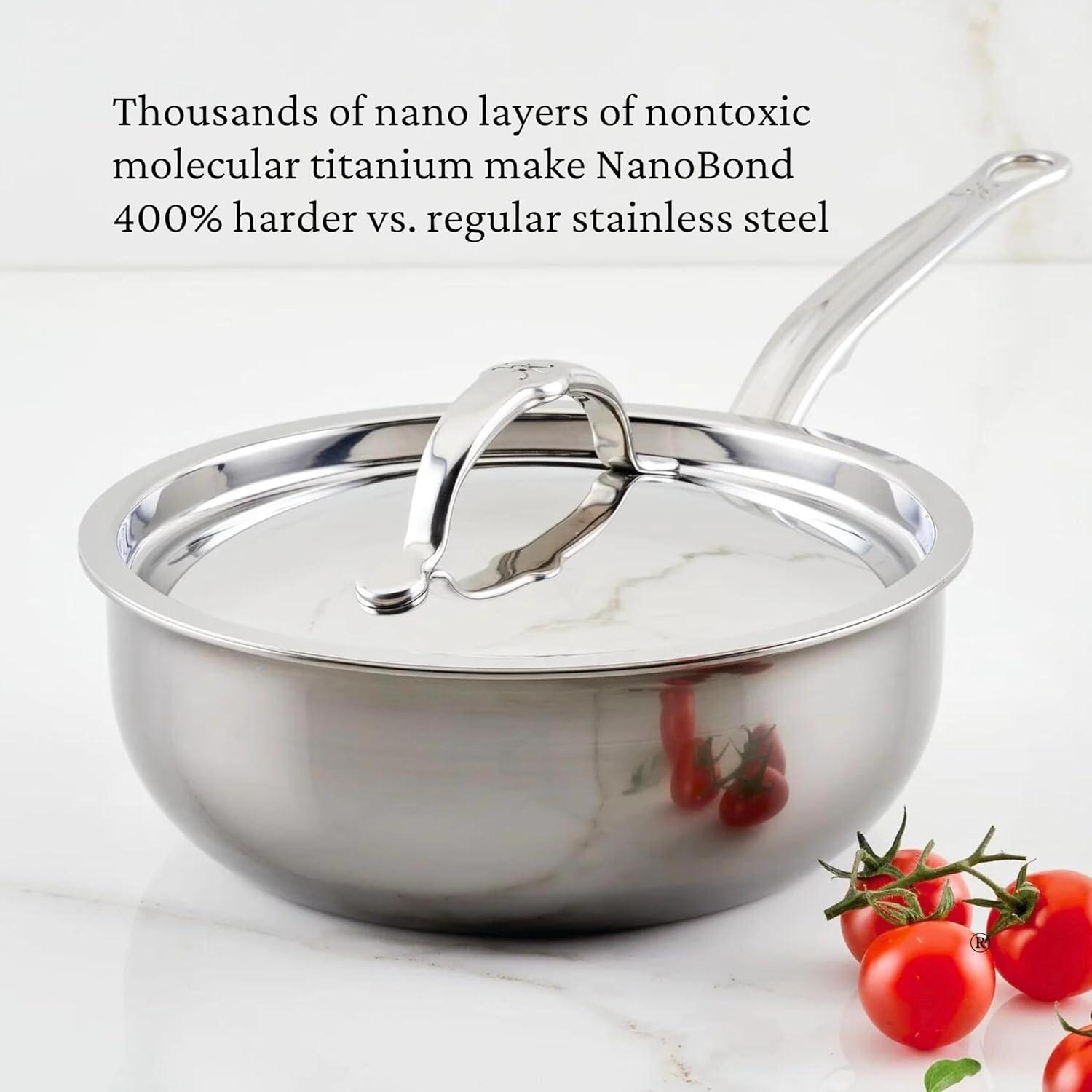 image:imageHestan NanoBond Collection Titanium Stainless Steel Saucier Pan with Lid Induction Cooktop Compatible 2Quart