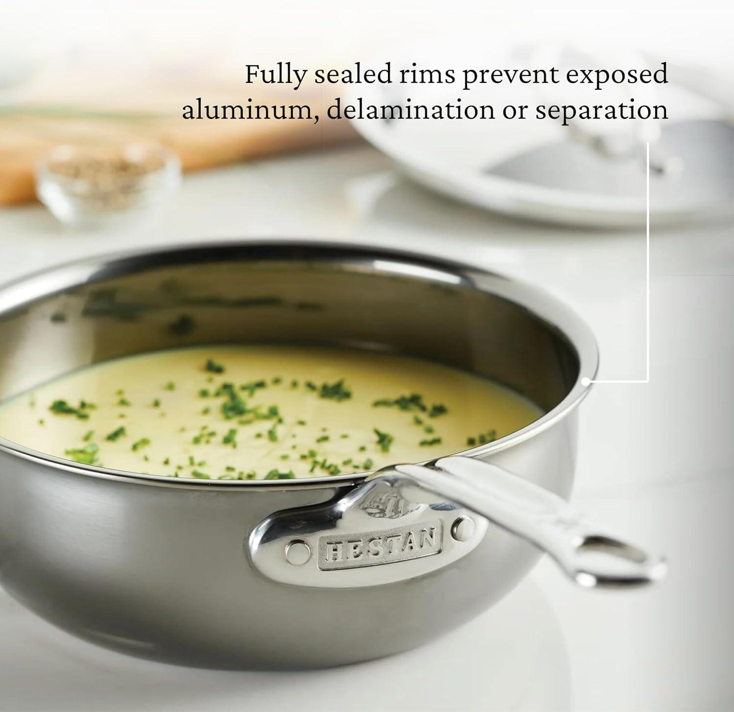 image:imageHestan NanoBond Collection Titanium Stainless Steel Saucier Pan with Lid Induction Cooktop Compatible 2Quart