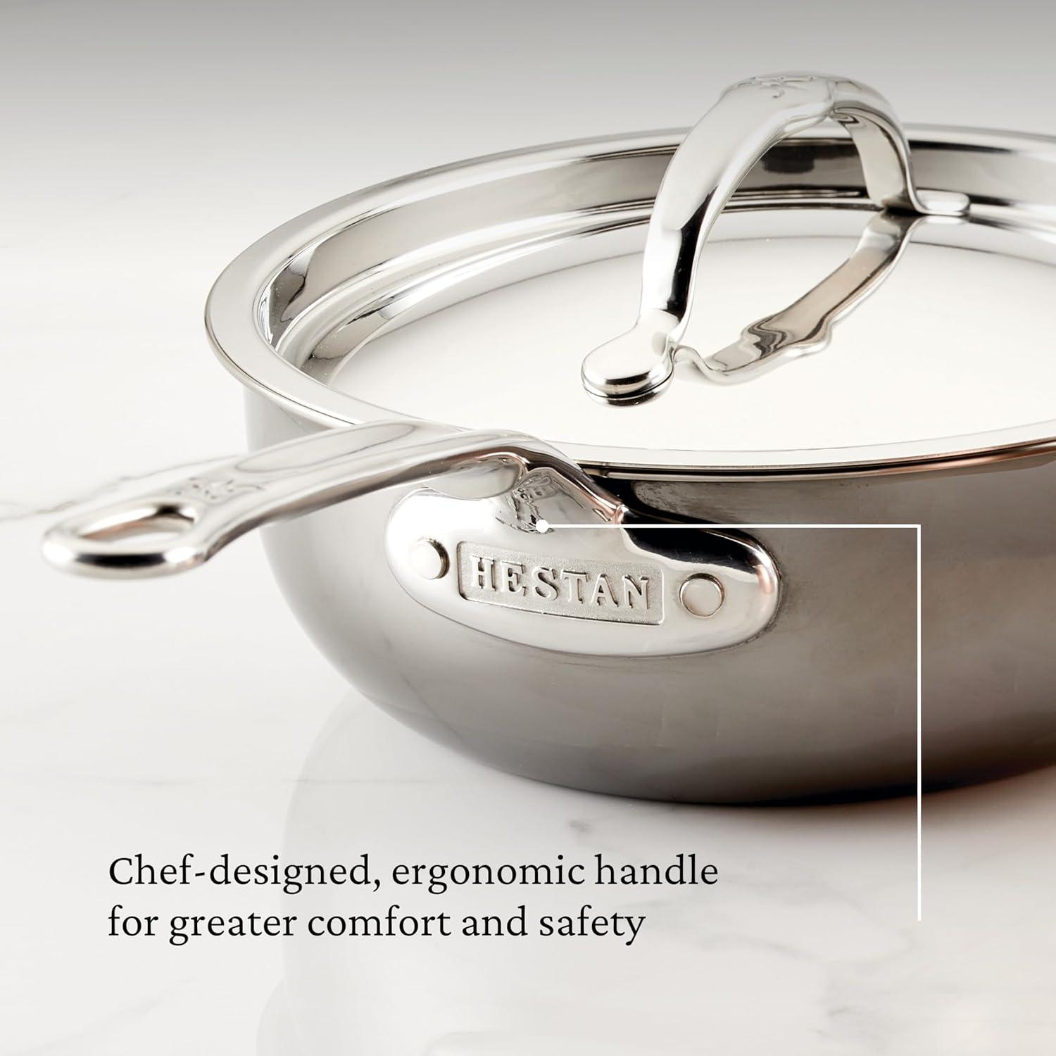 image:imageHestan NanoBond Collection Titanium Stainless Steel Saucier Pan with Lid Induction Cooktop Compatible 2Quart