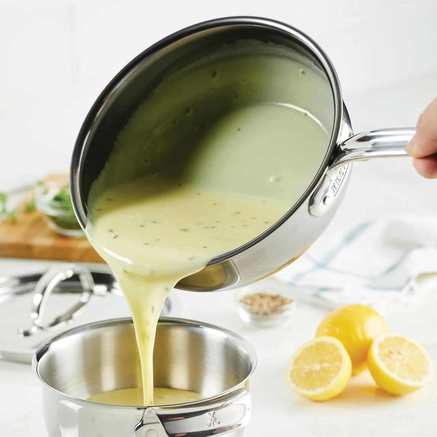 image:imageHestan NanoBond Collection Titanium Stainless Steel Saucier Pan with Lid Induction Cooktop Compatible 2Quart