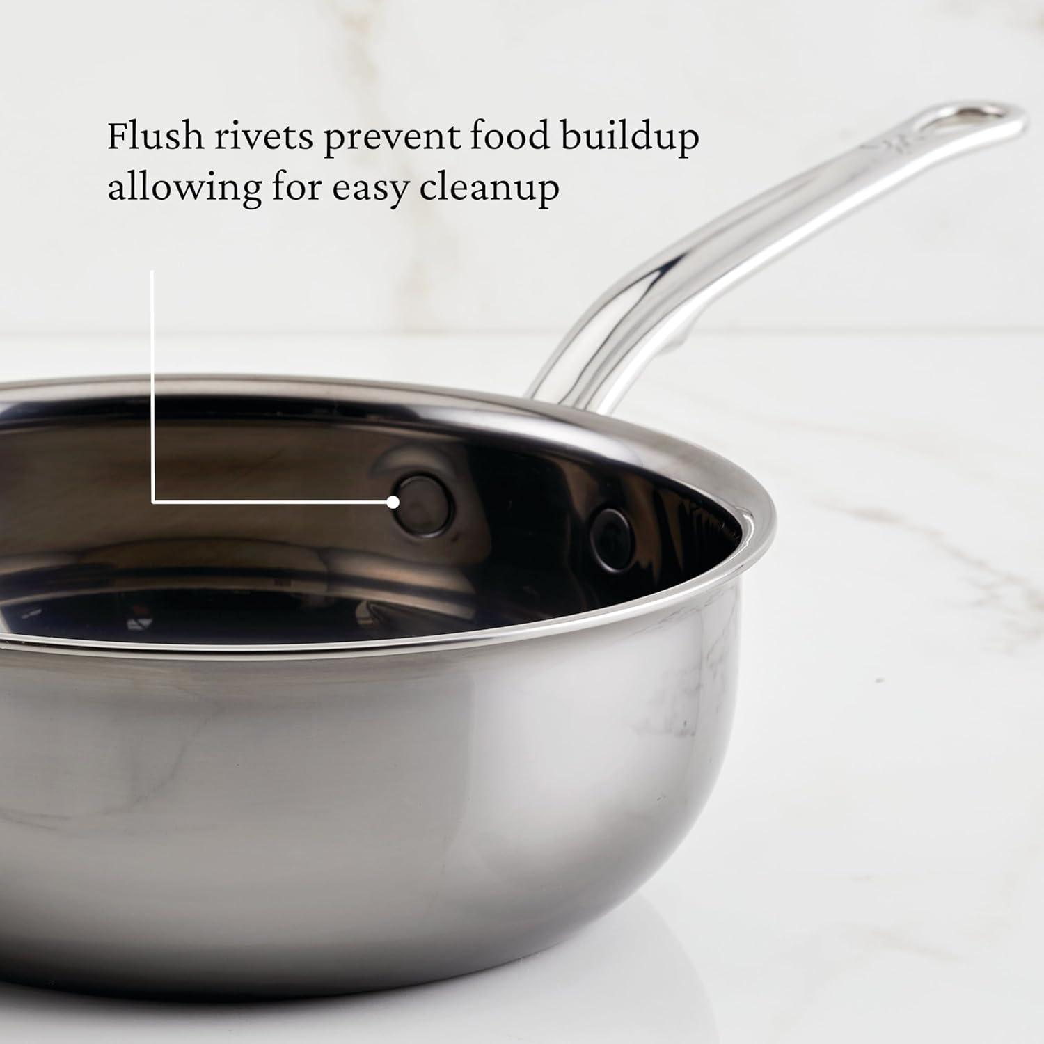 image:imageHestan NanoBond Collection Titanium Stainless Steel Saucier Pan with Lid Induction Cooktop Compatible 2Quart