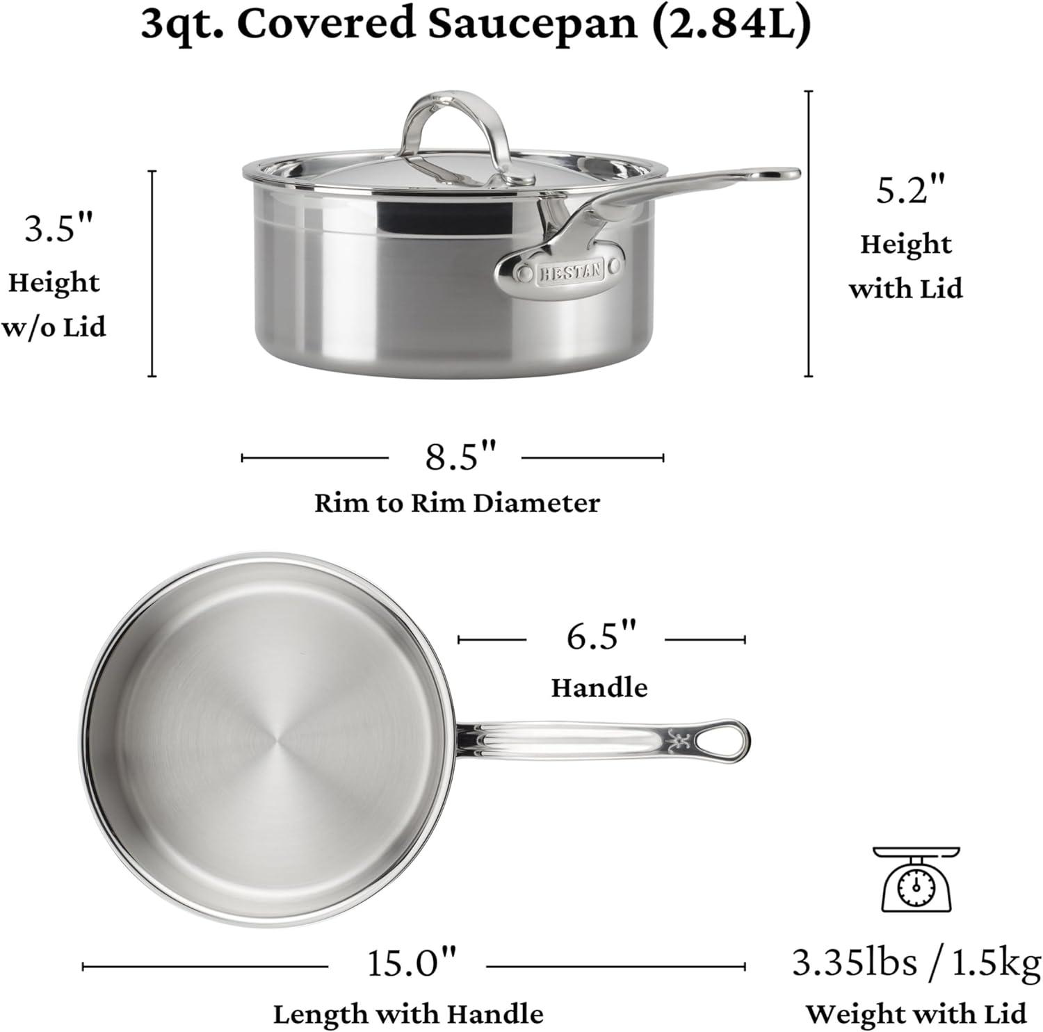 image:imageHestan ProBond Collection Professional Clad Stainless Steel Sauce Pan Induction Cooktop Compatible 3 Quart