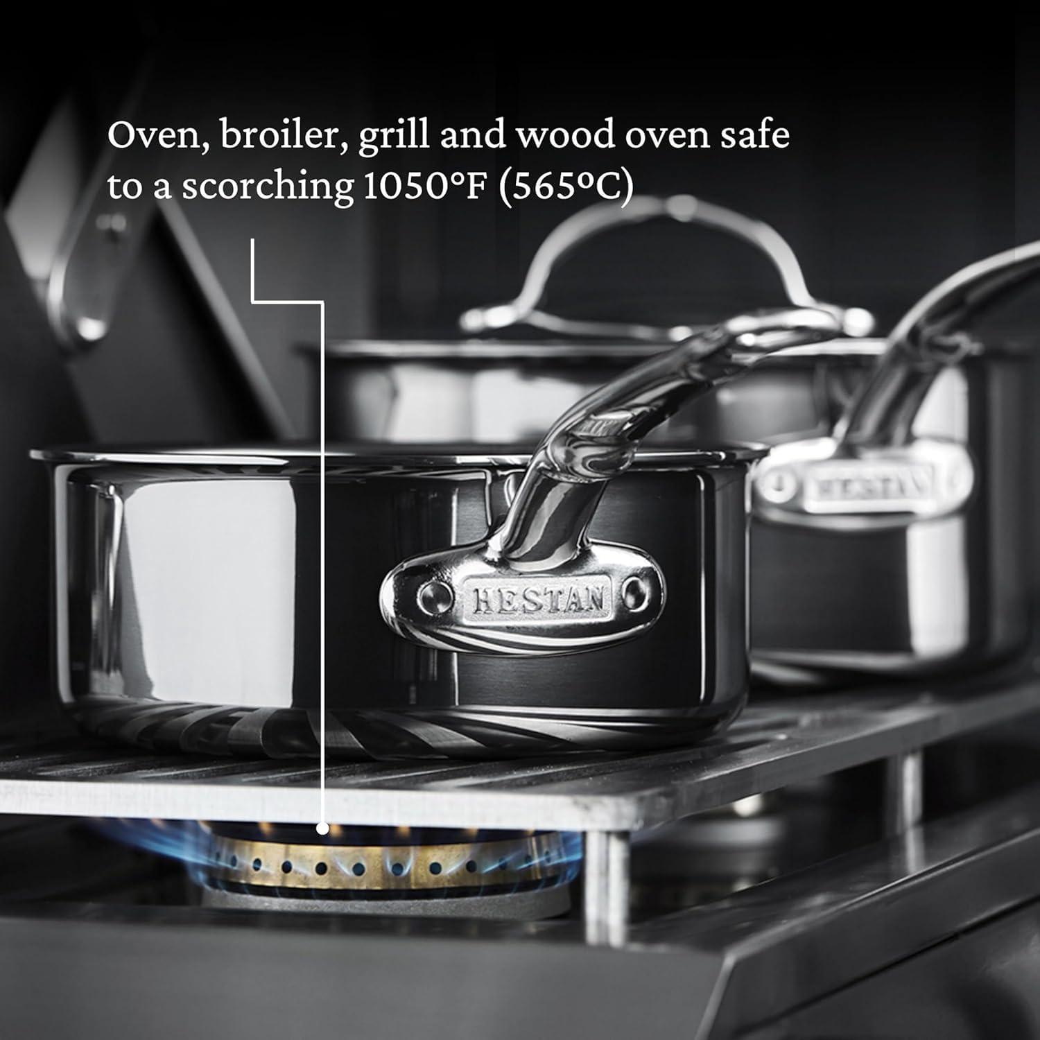 image:imageHestan NanoBond Molecular Titanium 5Piece Cookware Set PFASFree Stainless Steel 4x Stronger 1050F Safe Induction Compatible Handcrafted Italy