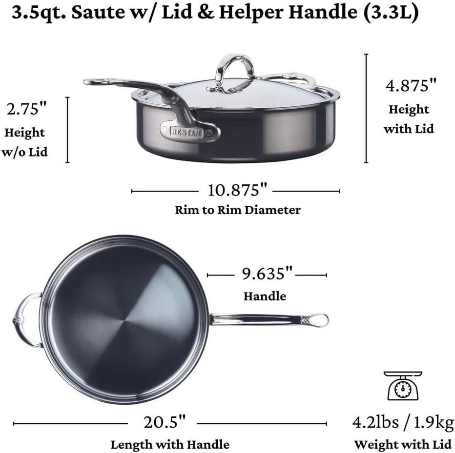 image:imageHestan NanoBond Molecular Titanium 5Piece Cookware Set PFASFree Stainless Steel 4x Stronger 1050F Safe Induction Compatible Handcrafted Italy
