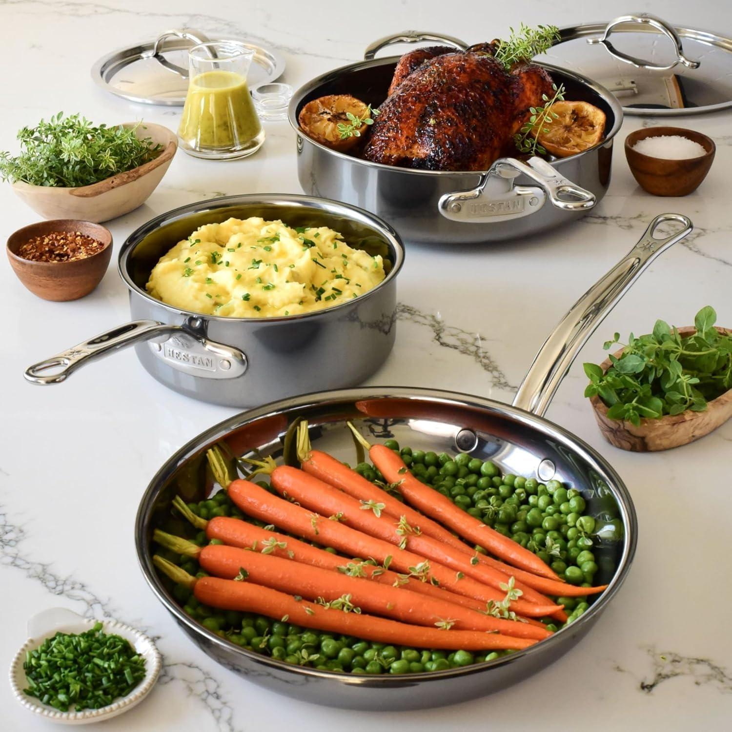 image:imageHestan NanoBond Molecular Titanium 5Piece Cookware Set PFASFree Stainless Steel 4x Stronger 1050F Safe Induction Compatible Handcrafted Italy