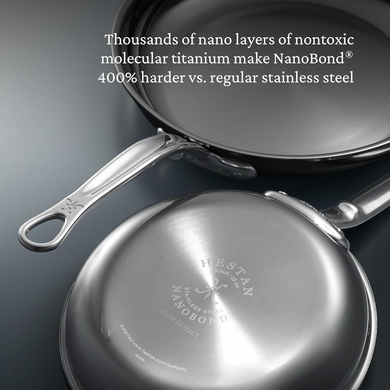 image:imageHestan NanoBond Molecular Titanium Frying Pan 11Inch PFASFree Stainless Steel Skillet 4x Stronger 1050F Safe Induction Compatible Handcrafted Italy