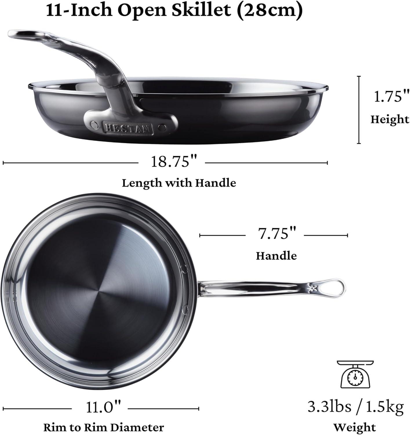 image:imageHestan NanoBond Molecular Titanium Frying Pan 11Inch PFASFree Stainless Steel Skillet 4x Stronger 1050F Safe Induction Compatible Handcrafted Italy