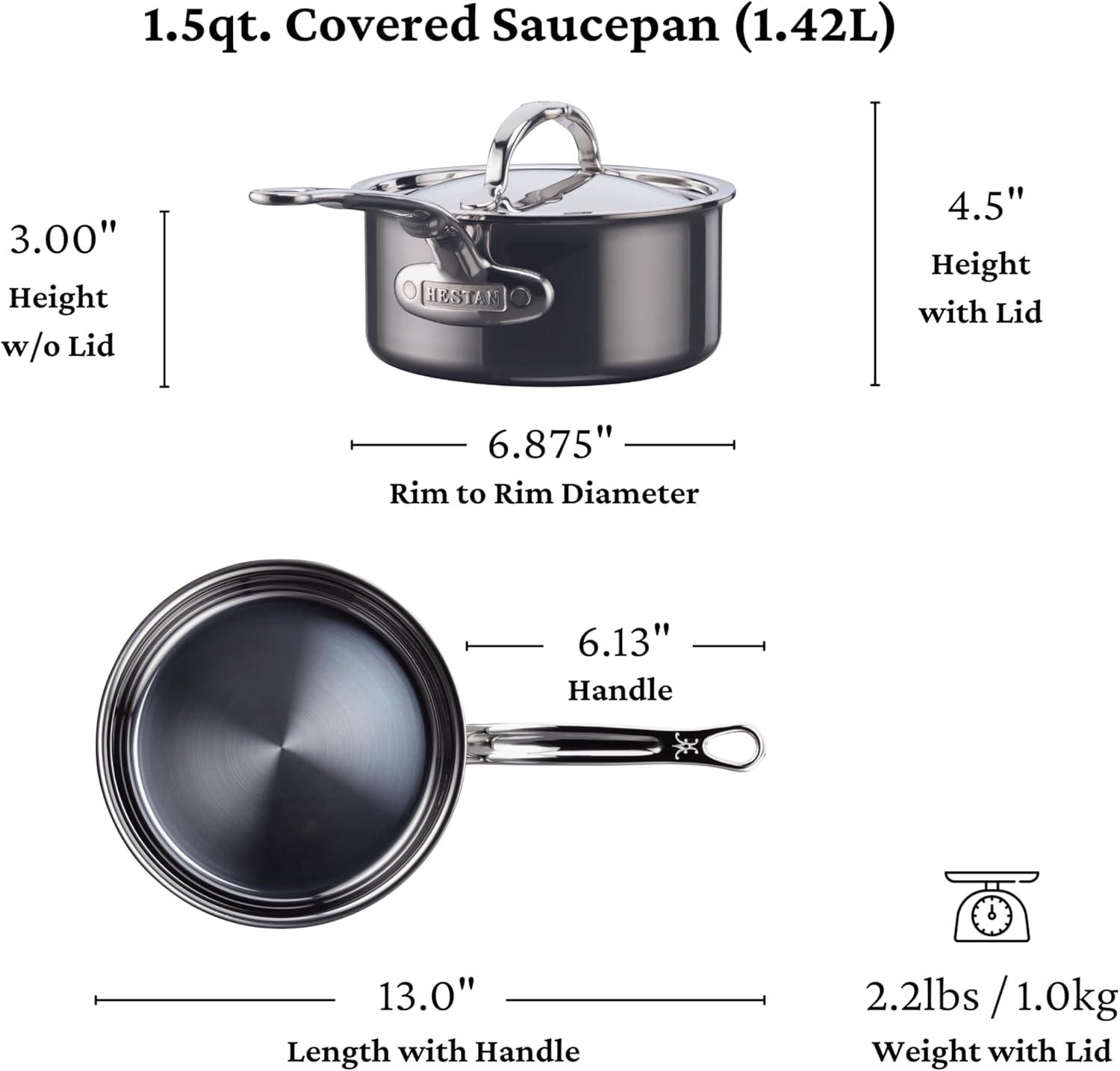 image:imageHestan NanoBond Molecular Titanium Saucepan with Lid 15Quart PFASFree Stainless Steel 4x Stronger 1050F Oven Safe Induction Compatible Handcrafted Italy