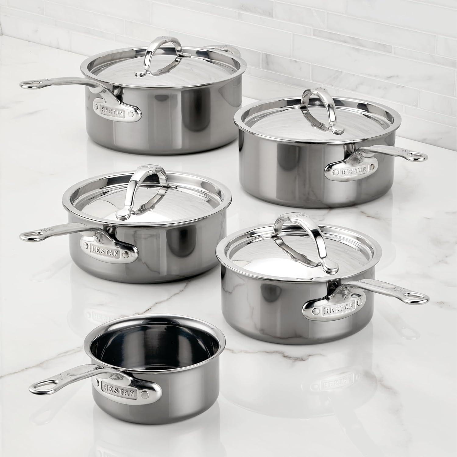 image:imageHestan NanoBond Molecular Titanium Saucepan with Lid 3Quart PFASFree Stainless Steel 4x Stronger 1050F Oven Safe Induction Compatible Handcrafted Italy