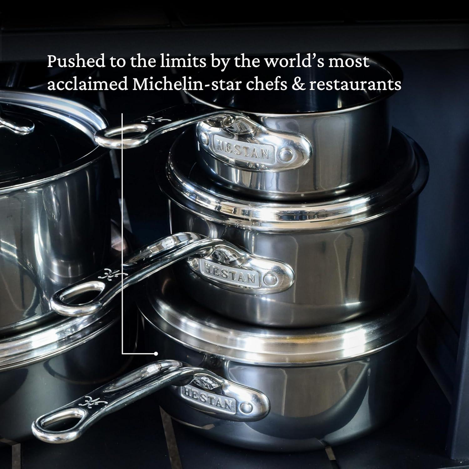 image:imageHestan NanoBond Molecular Titanium Saucepan with Lid 3Quart PFASFree Stainless Steel 4x Stronger 1050F Oven Safe Induction Compatible Handcrafted Italy