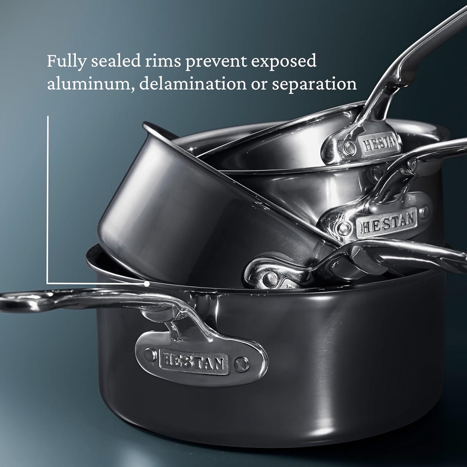 image:imageHestan NanoBond Molecular Titanium Saucepan with Lid 3Quart PFASFree Stainless Steel 4x Stronger 1050F Oven Safe Induction Compatible Handcrafted Italy