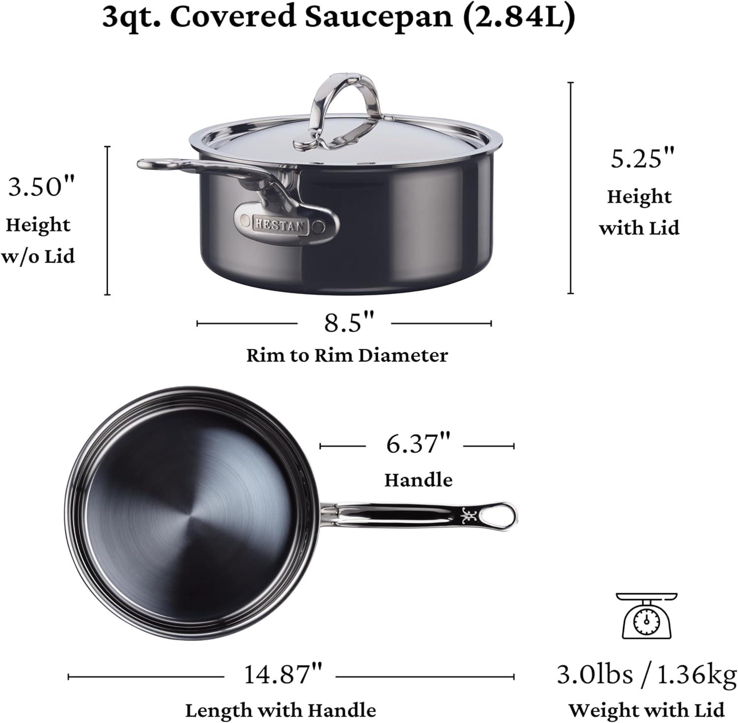 image:imageHestan NanoBond Molecular Titanium Saucepan with Lid 3Quart PFASFree Stainless Steel 4x Stronger 1050F Oven Safe Induction Compatible Handcrafted Italy