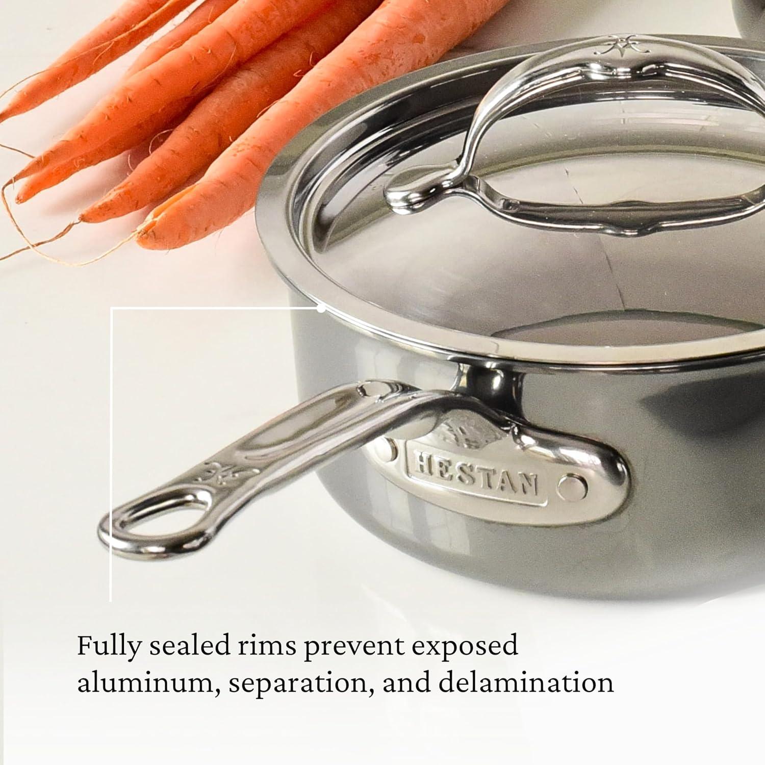 image:imageHestan NanoBond Molecular Titanium Saucepan with Lid 3Quart PFASFree Stainless Steel 4x Stronger 1050F Oven Safe Induction Compatible Handcrafted Italy