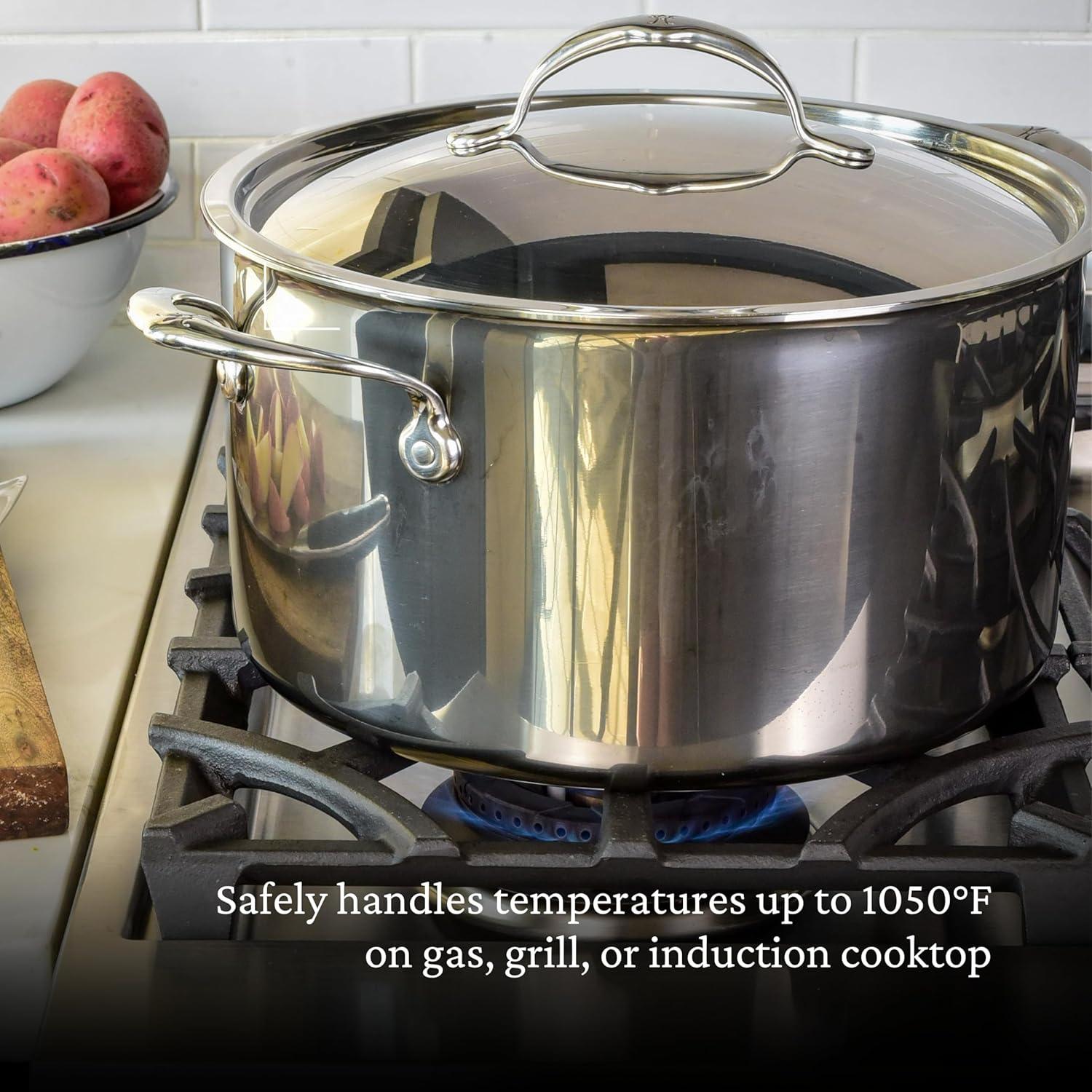 image:imageHestan NanoBond Molecular Titanium Stock Pot with Lid 8Quart PFASFree Stainless Steel 4x Stronger 1050F Oven Safe Induction Compatible Handcrafted Italy