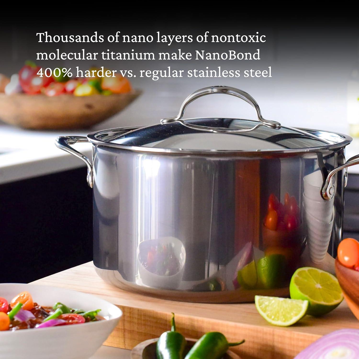 image:imageHestan NanoBond Molecular Titanium Stock Pot with Lid 8Quart PFASFree Stainless Steel 4x Stronger 1050F Oven Safe Induction Compatible Handcrafted Italy