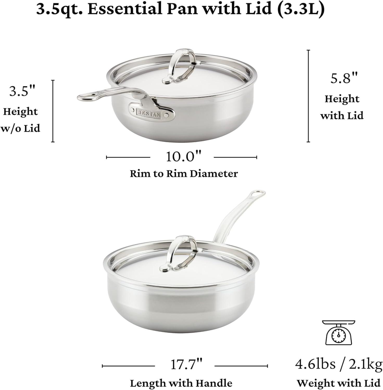 image:imageHestan ProBond Forged Professional Clad Stainless Steel AllInOne Pan 5 Quart with Helper Handle Induction Compatible35 quarts