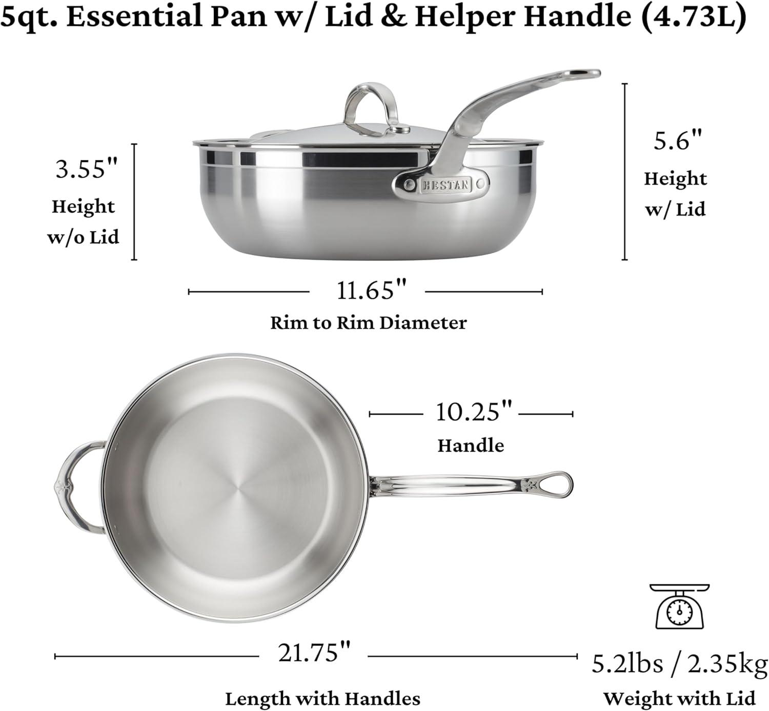 image:imageHestan ProBond Forged Professional Clad Stainless Steel AllInOne Pan 5 Quart with Helper Handle Induction Compatible5 quarts