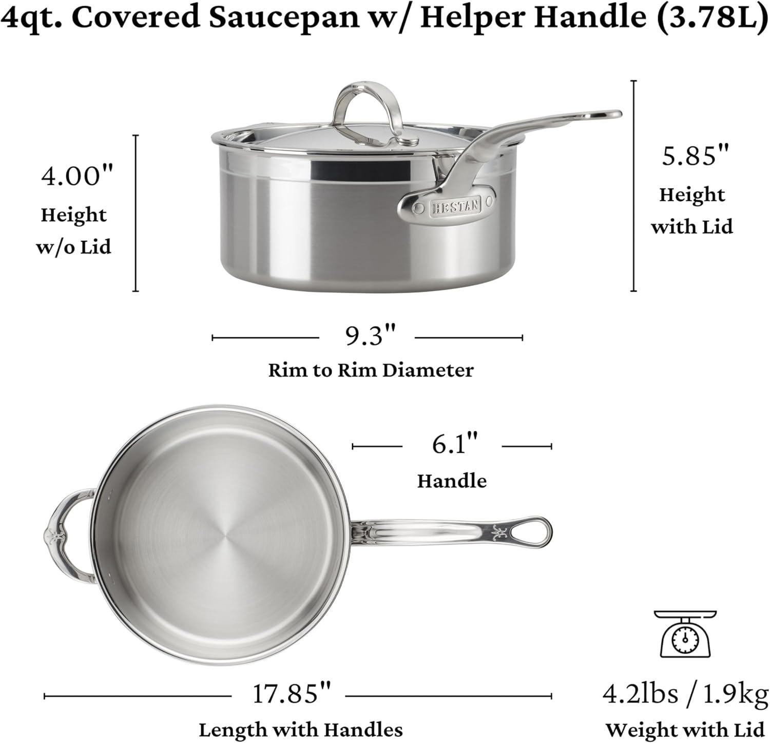 image:imageHestan ProBond Forged Professional Clad Stainless Steel Sauce Pan with Helper Handle 4 Quart Induction Compatible