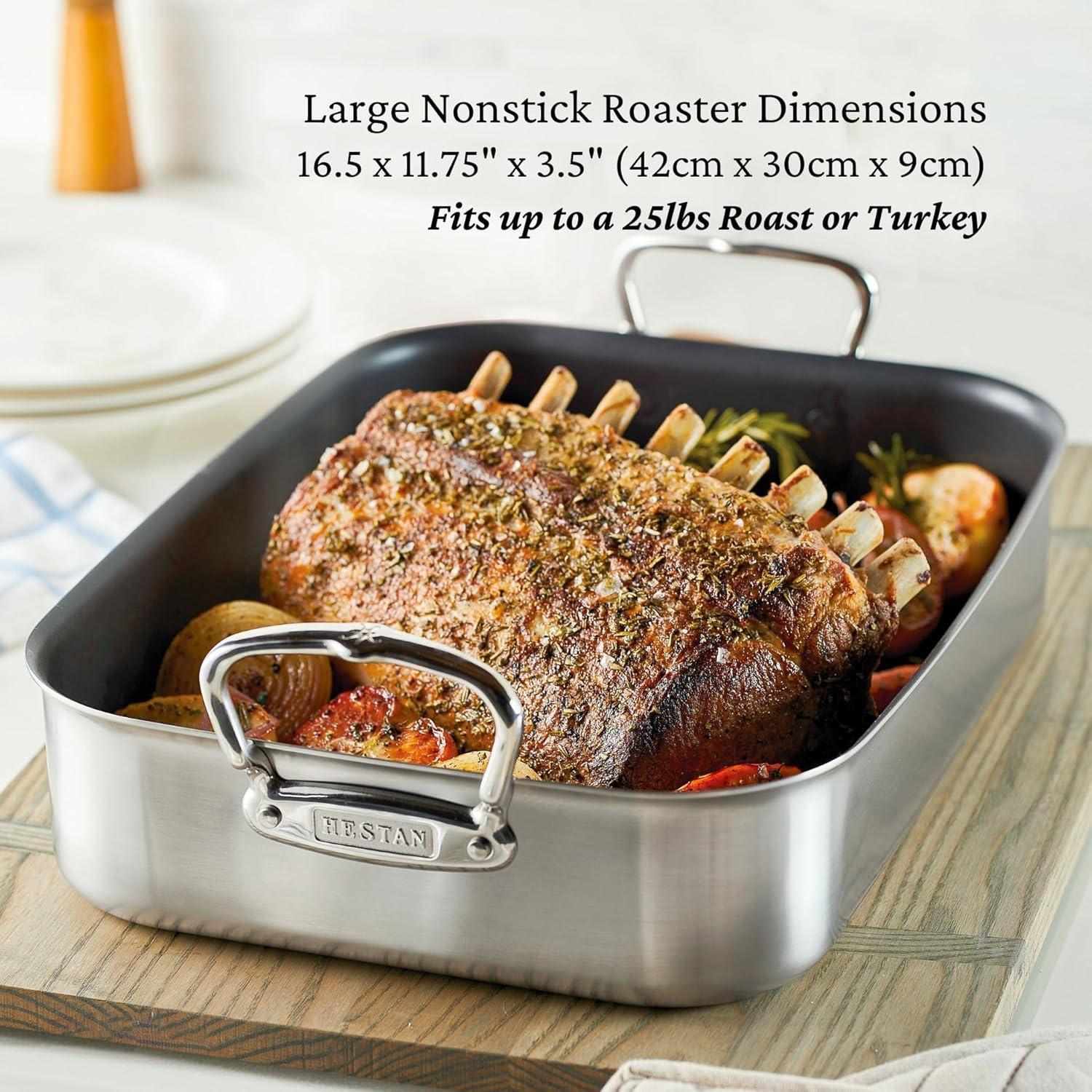 image:imageHestan Provisions 165 Classic Clad Roaster with Stainless Steel RackNonstick Roaster 165inch