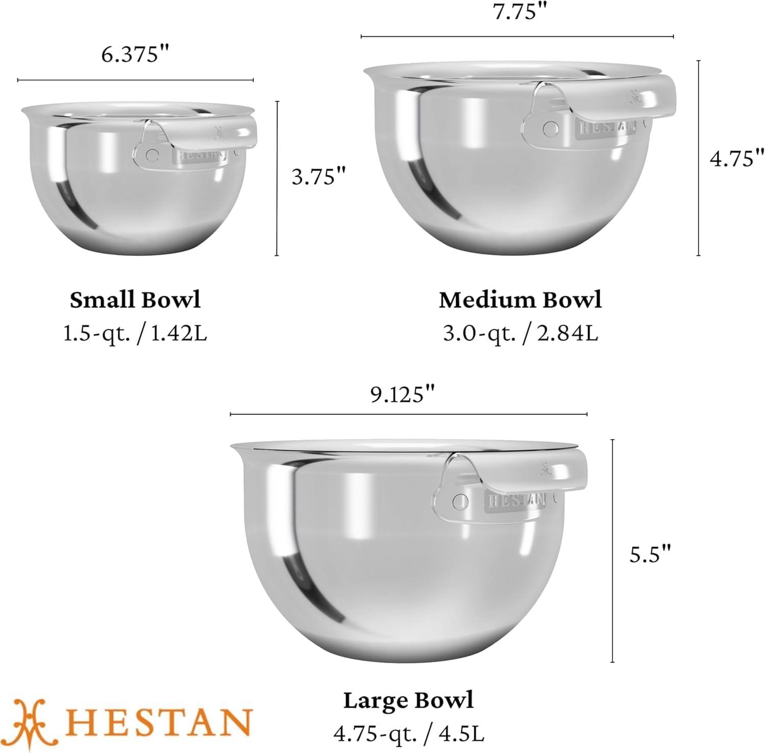 image:imageHestan Provisions 3Piece Stainless Steel Mixing Bowl Set 15qt 3qt and 475qt Nesting Design