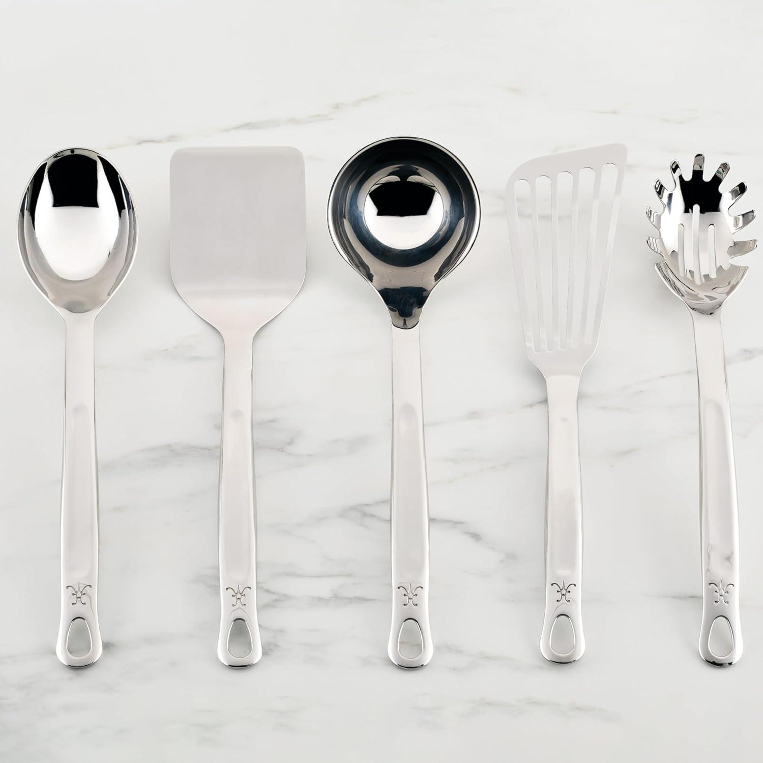 image:imageHestan Provisions Chefs Tools Essential Set 5Piece Stainless Steel Solid Spoon Ladle Pasta Fork TurnerSpatula Fish Spatula5 Piece Set