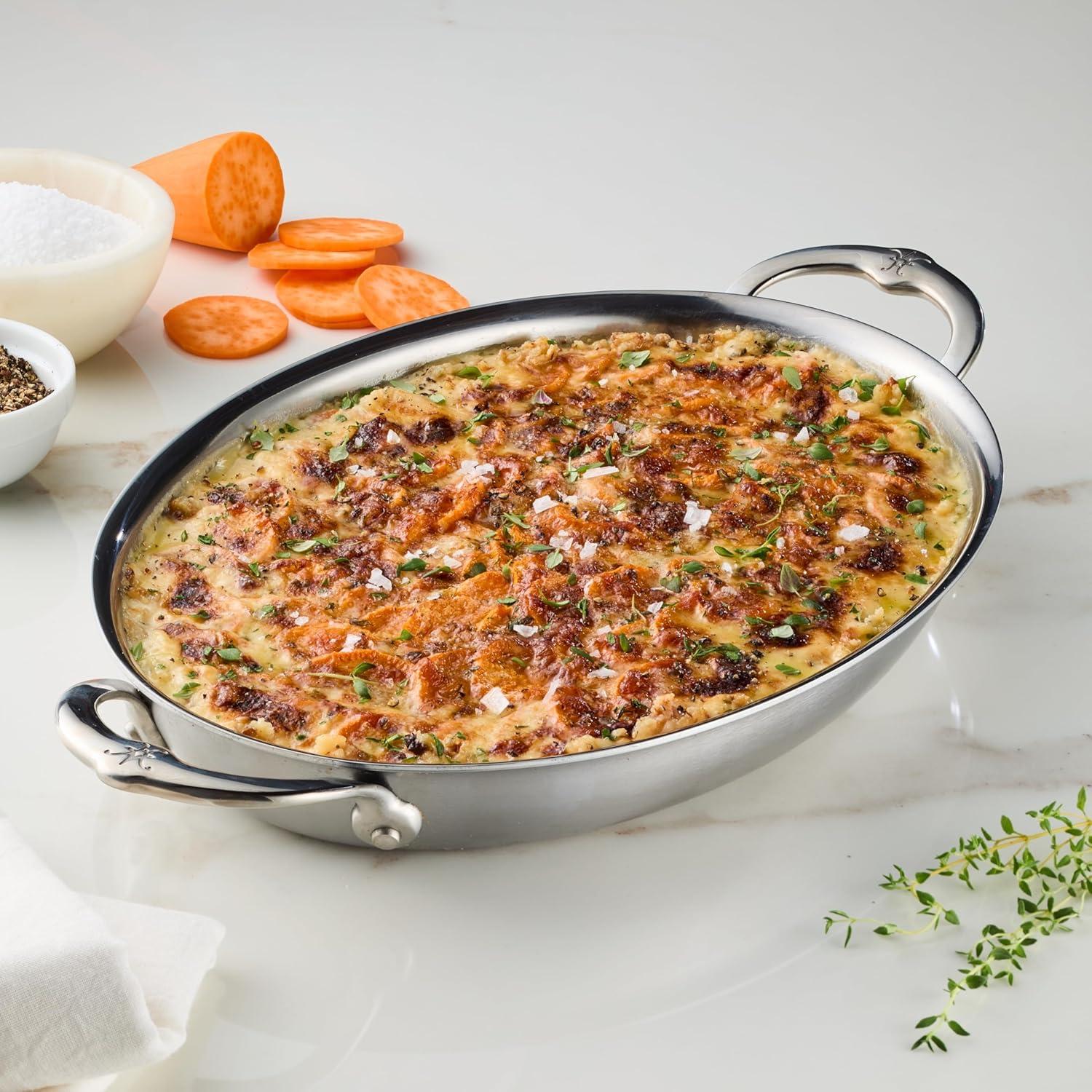 image:imageHestan Provisions Oval Au Gratin Baking Dish 2 Quart Clad Stainless Steel 125 x 9 Inch Oven Safe 600F Kitchen to Table Serving Designed with Thomas Keller