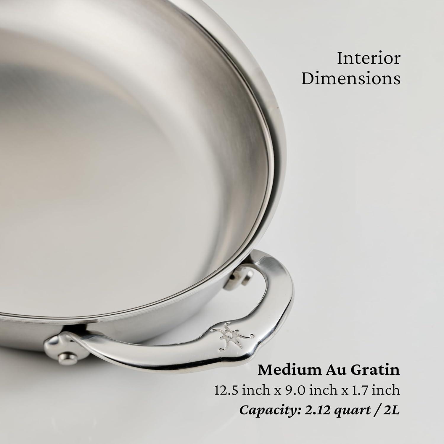 image:imageHestan Provisions Oval Au Gratin Baking Dish 2 Quart Clad Stainless Steel 125 x 9 Inch Oven Safe 600F Kitchen to Table Serving Designed with Thomas Keller