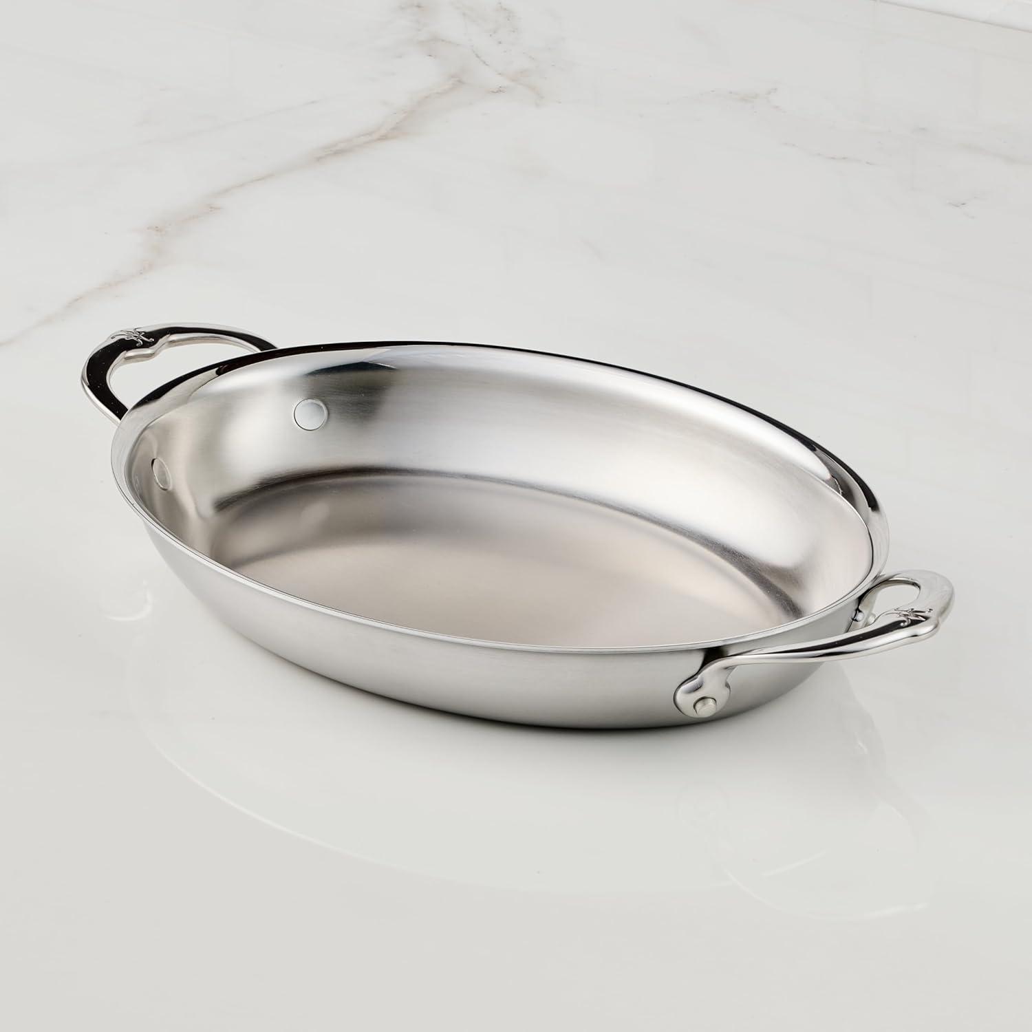 image:imageHestan Provisions Oval Au Gratin Baking Dish 2 Quart Clad Stainless Steel 125 x 9 Inch Oven Safe 600F Kitchen to Table Serving Designed with Thomas Keller