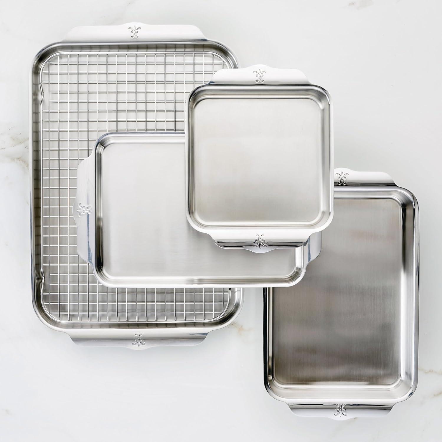 image:imageHestan Provisions OvenBond 3Piece Triply Baking Sheet Set Professional Stainless Steel Bakeware Half amp Quarter Sheets amp Rack5 piece Set
