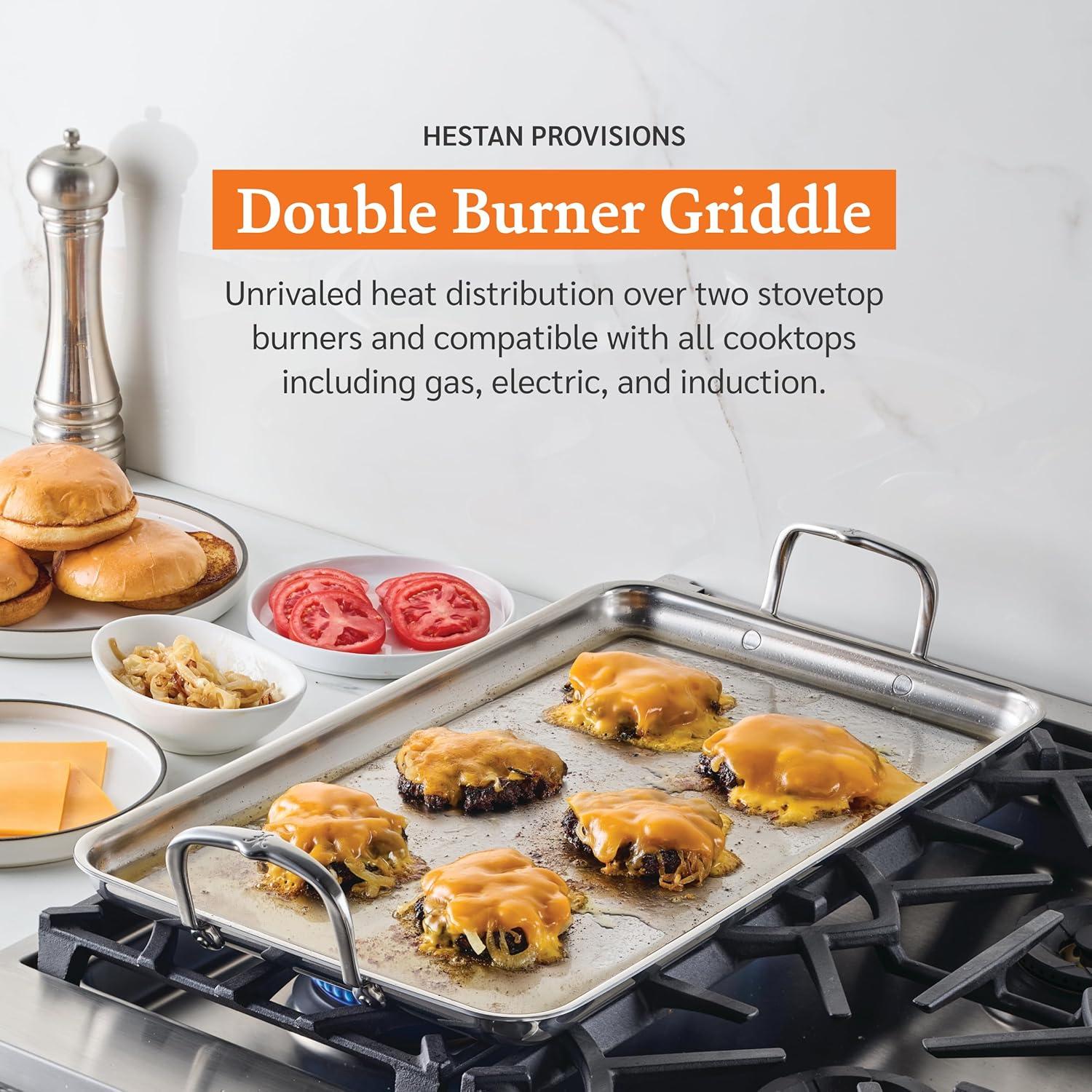 image:imageHestan Provisions TriPly Stainless Steel Double Burner Griddle 21x13Inch with Drip Drain Induction Compatible