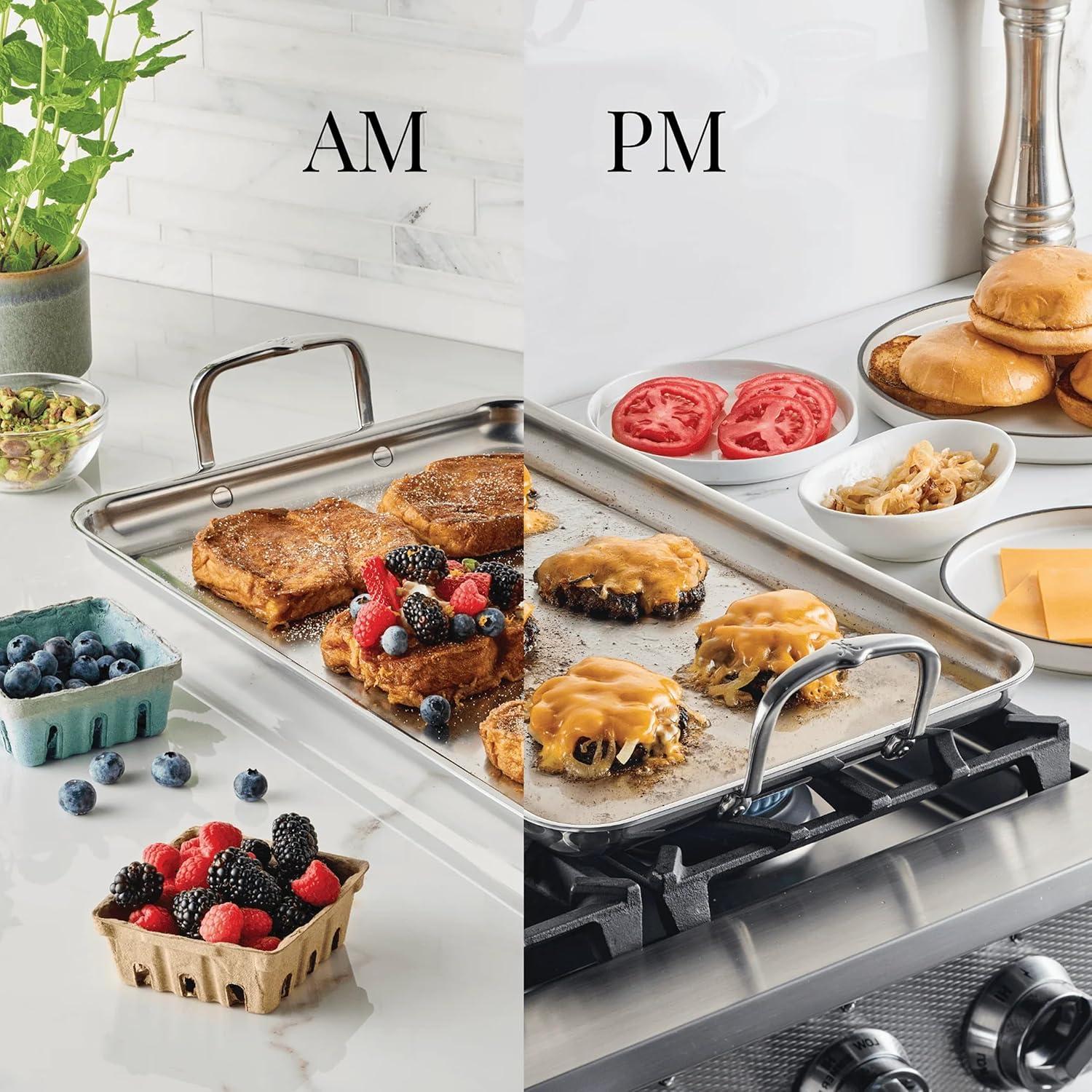 image:imageHestan Provisions TriPly Stainless Steel Double Burner Griddle 21x13Inch with Drip Drain Induction Compatible