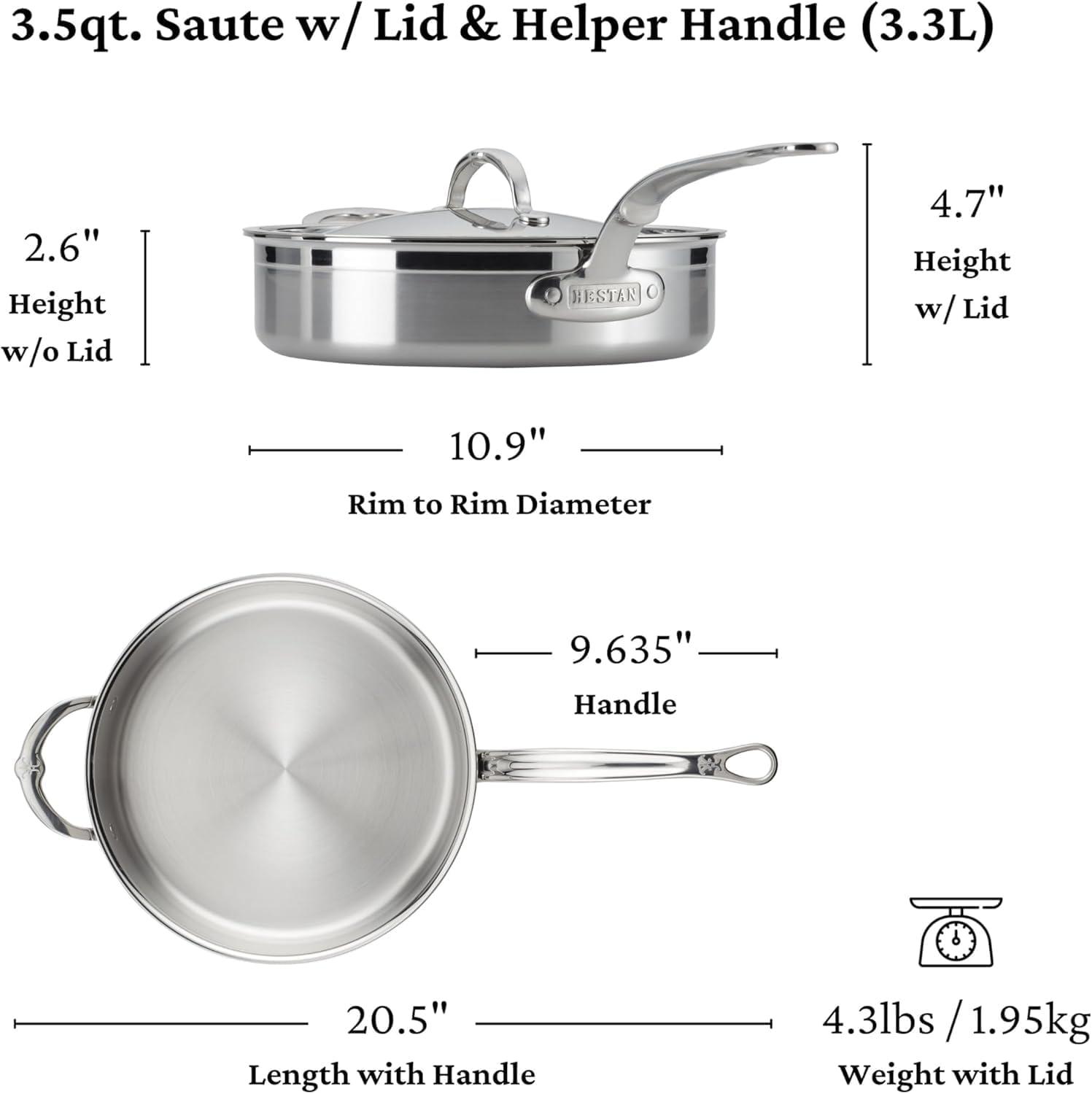 image:imageProBond Forged 35Quart Professional Clad Stainless Steel Saut Pan with Lid35 Qt