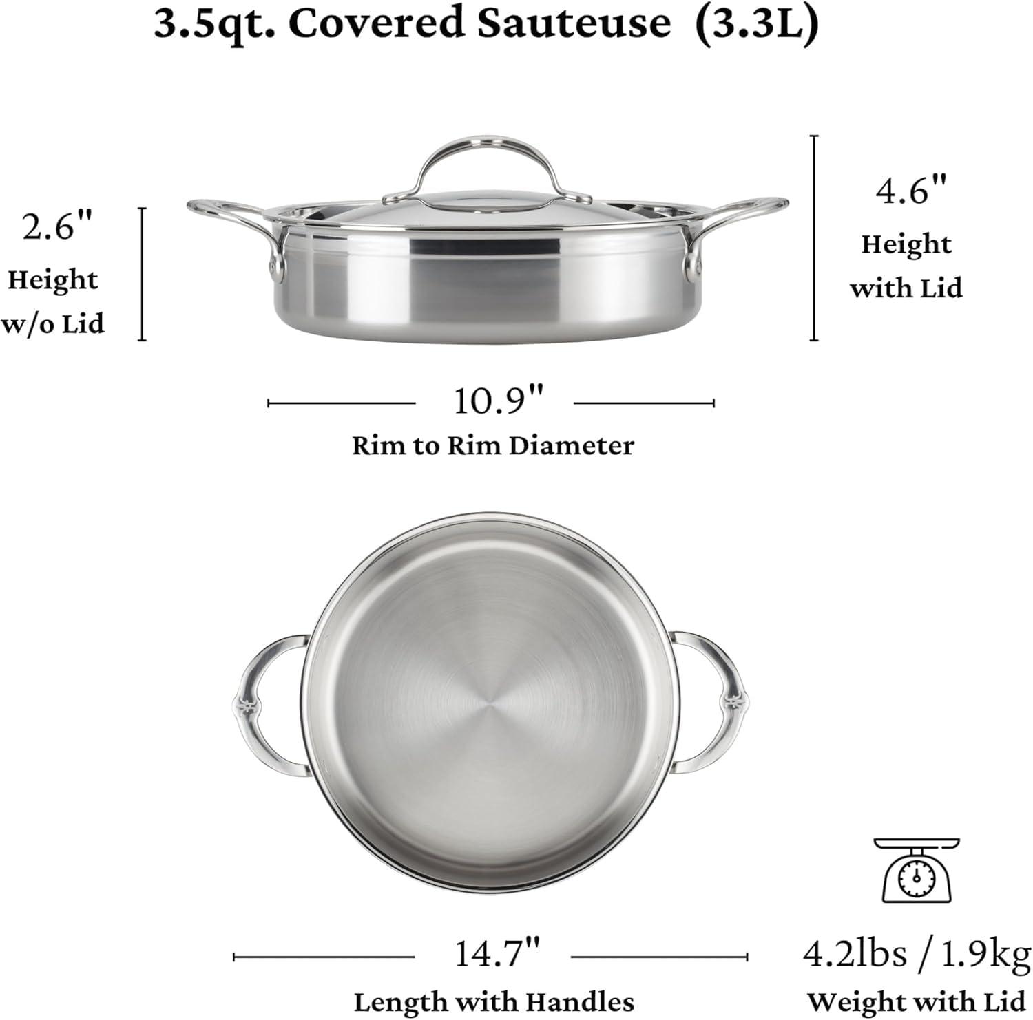 image:imageProBond Forged 35Quart Professional Clad Stainless Steel Saut Pan with Lid35 Qt