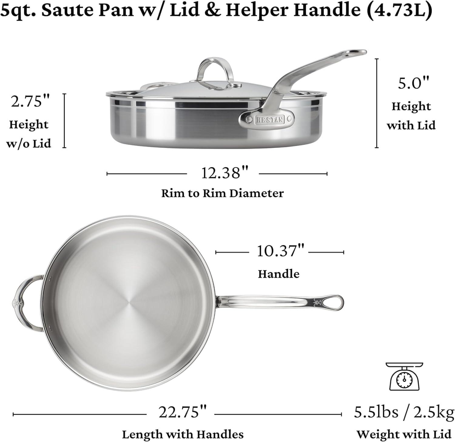 image:imageProBond Forged 35Quart Professional Clad Stainless Steel Saut Pan with Lid5 Qt