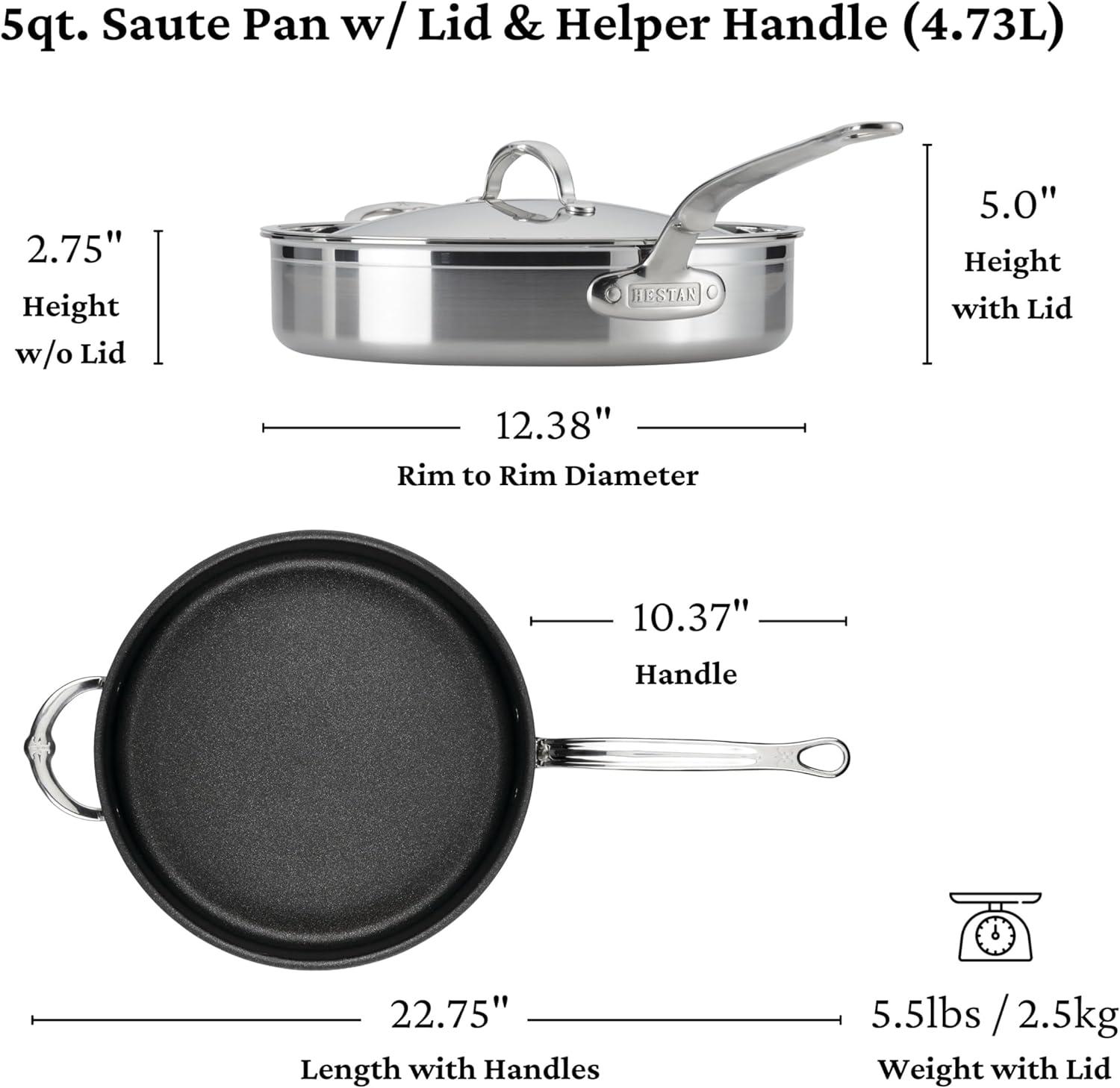 image:imageProBond Forged 35Quart Professional Clad Stainless Steel Saut Pan with Lid5 Qt