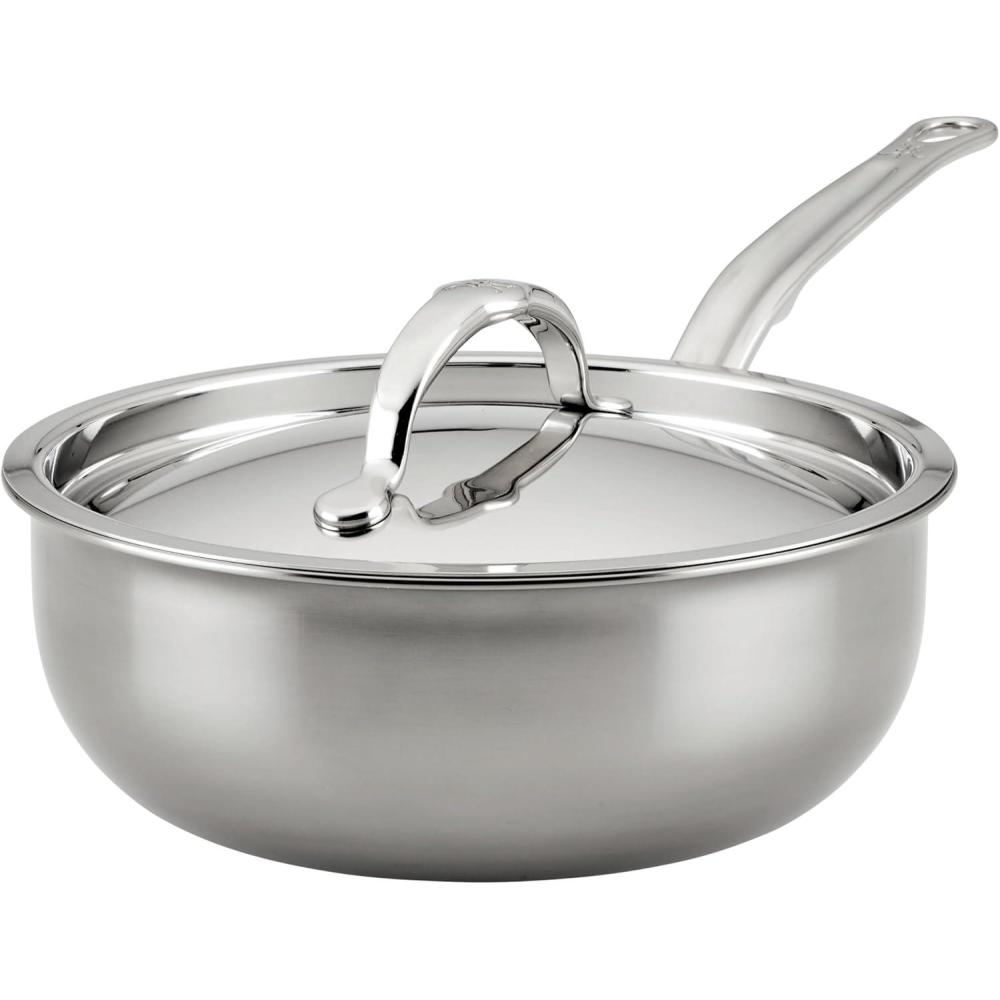 image:imageHestan NanoBond Collection Titanium Stainless Steel Saucier Pan with Lid Induction Cooktop Compatible 2Quart