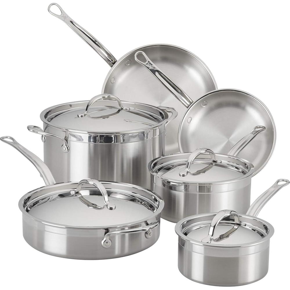 image:imageHestan ProBond Collection Professional Clad Stainless Steel 10Piece Ultimate Cookware Set Induction Cooktop Compatible10 Piece