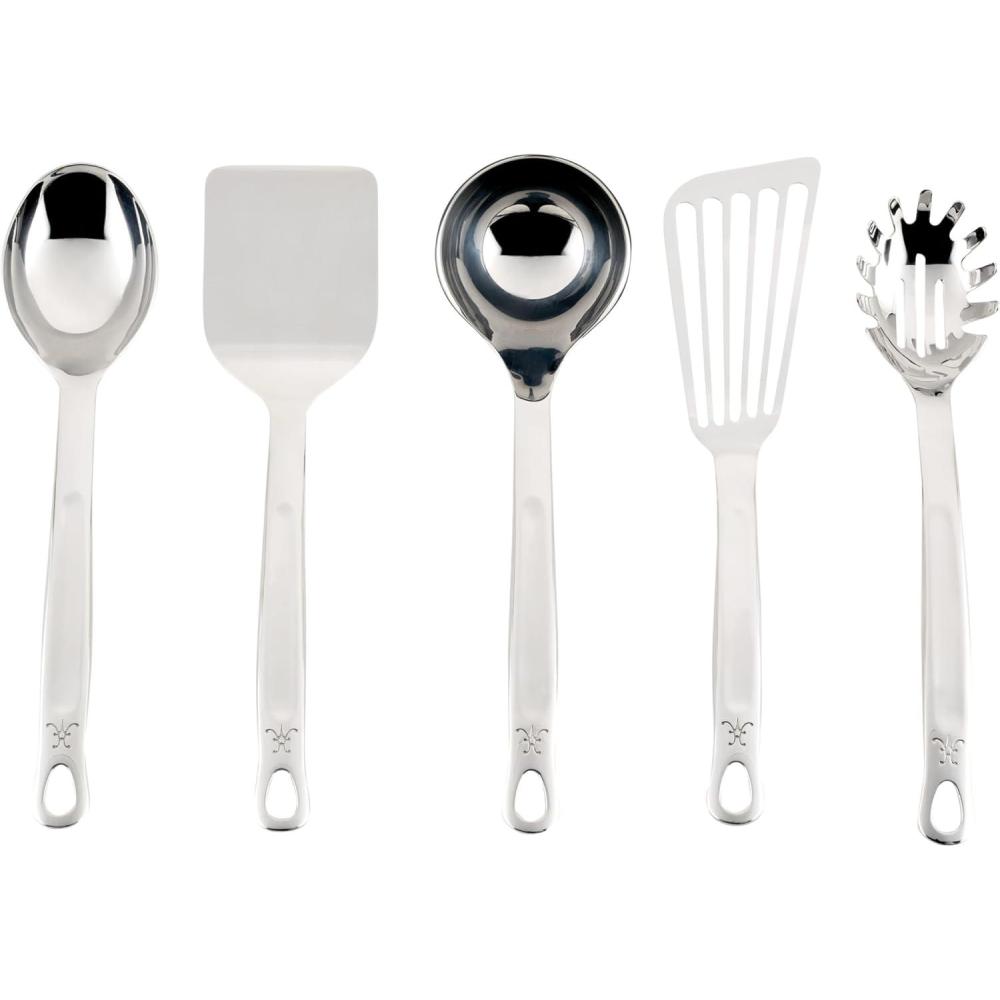 image:imageHestan Provisions Chefs Tools Essential Set 5Piece Stainless Steel Solid Spoon Ladle Pasta Fork TurnerSpatula Fish Spatula5 Piece Set
