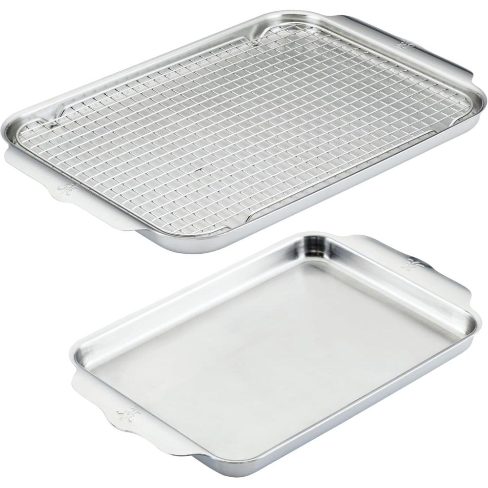 image:imageHestan Provisions OvenBond 3Piece Triply Baking Sheet Set Professional Stainless Steel Bakeware Half amp Quarter Sheets amp Rack3 piece Set Qtr Half sheet