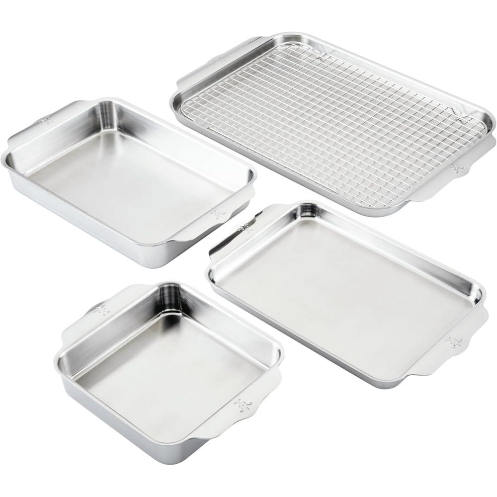 image:imageHestan Provisions OvenBond 3Piece Triply Baking Sheet Set Professional Stainless Steel Bakeware Half amp Quarter Sheets amp Rack5 piece Set