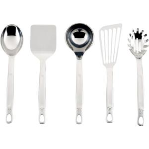 image:imageHestan Provisions Chefs Tools Essential Set 5Piece Stainless Steel Solid Spoon Ladle Pasta Fork TurnerSpatula Fish Spatula5 Piece Set