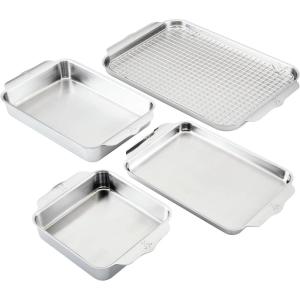 image:imageHestan Provisions OvenBond  3Piece Triply Baking Sheet Set Professional Stainless Steel Bakeware Half amp Quarter Sheets amp Rack5 piece Set