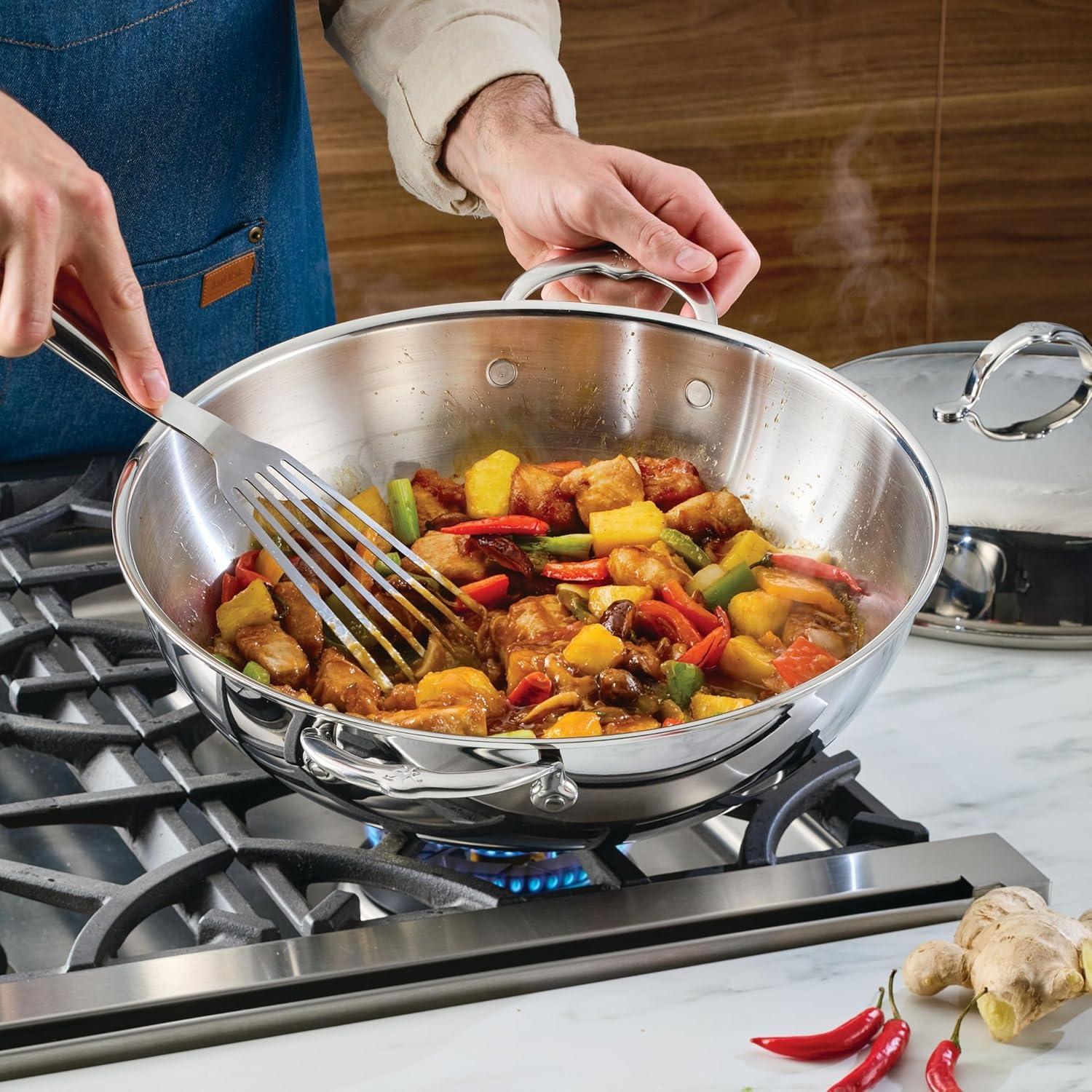 image:imageProBond Luxe 75Quart Professional Clad Stainless Steel 14 Wok with Dome Lid